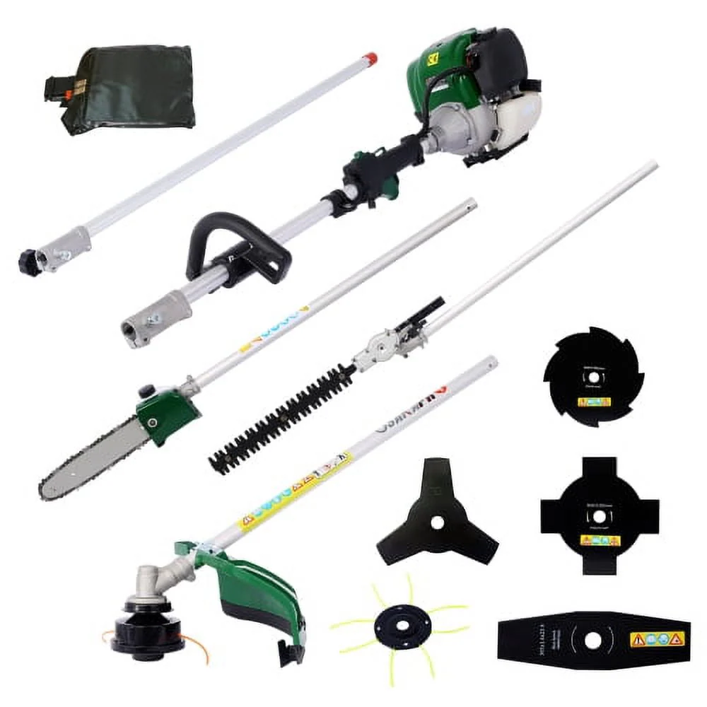 9 in 1 Multi-Functional Trimming Tool, 38CC 4 stroke Garden Tool System with Gas Pole Saw, Hedge Trimmer, Grass Trimmer and Brush Cutter, EPA Compliant