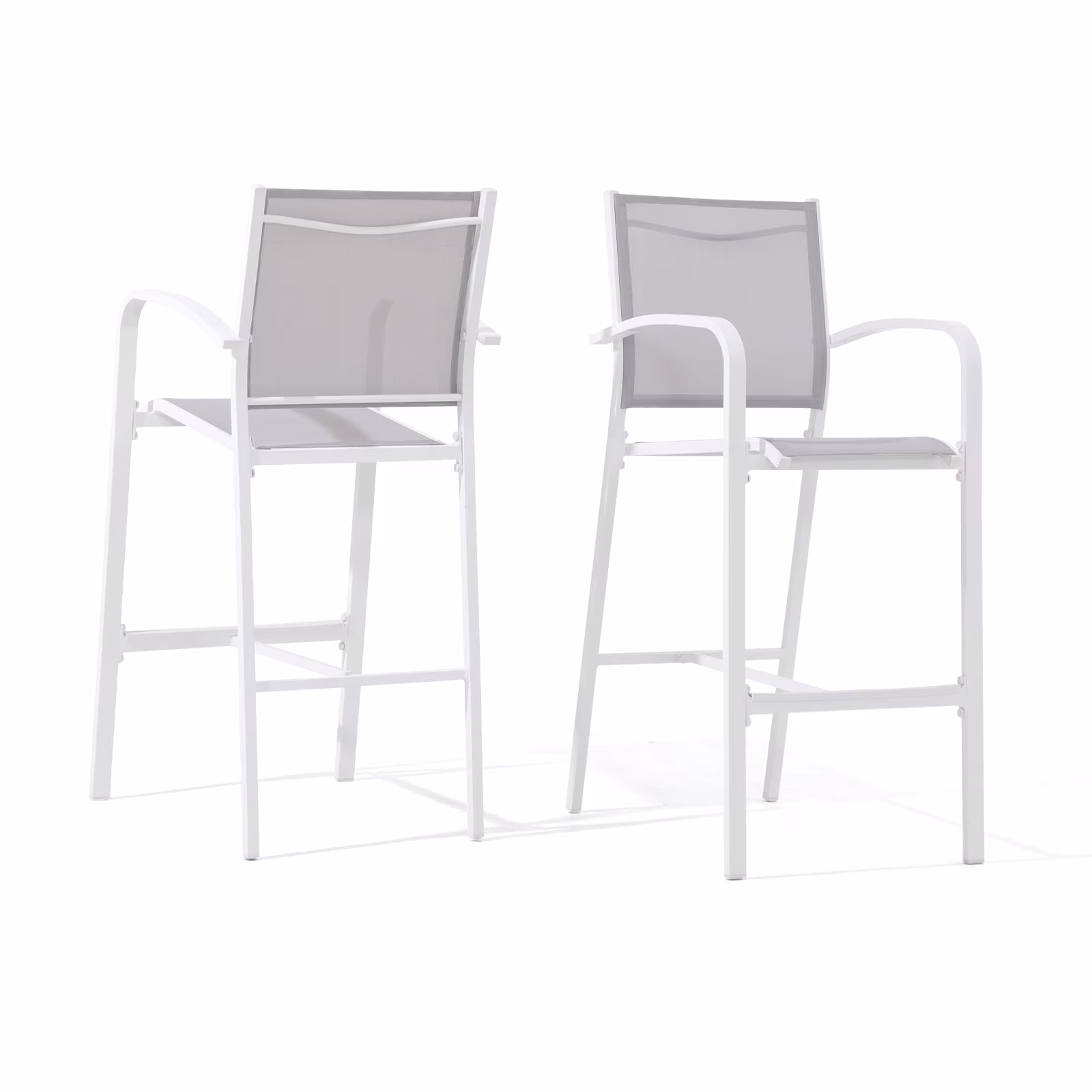 OC Orange-Casual Patio Bar Chair Set of 2, Outdoor & Indoor Bar Stools, All-Weather Aluminum Textile Fabric High Top Patio Dining Chairs, White