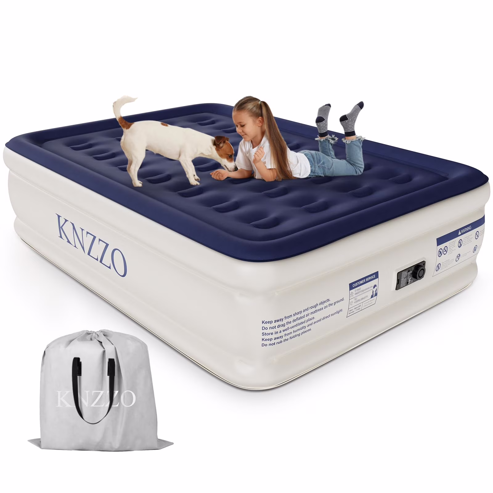 Air Mattress Full with Built-in Pump, Blow Up Mattress with Soft Flocked Top, Leakproof Inflatable Mattress, Foldable Waterproof Air Bed for Home, Guests, Camping, with Storage Bag