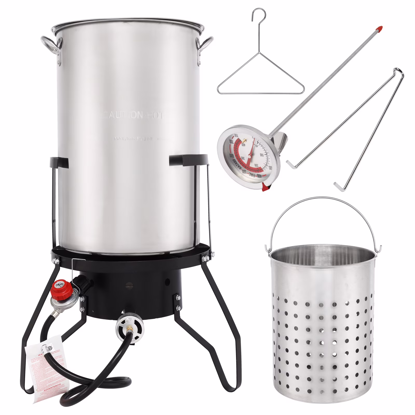 UBesGoo Outdoor Propane Fryer Pot Boiler 50 QT Stainless Steel Turkey Fryer Outside With Injector Thermometer