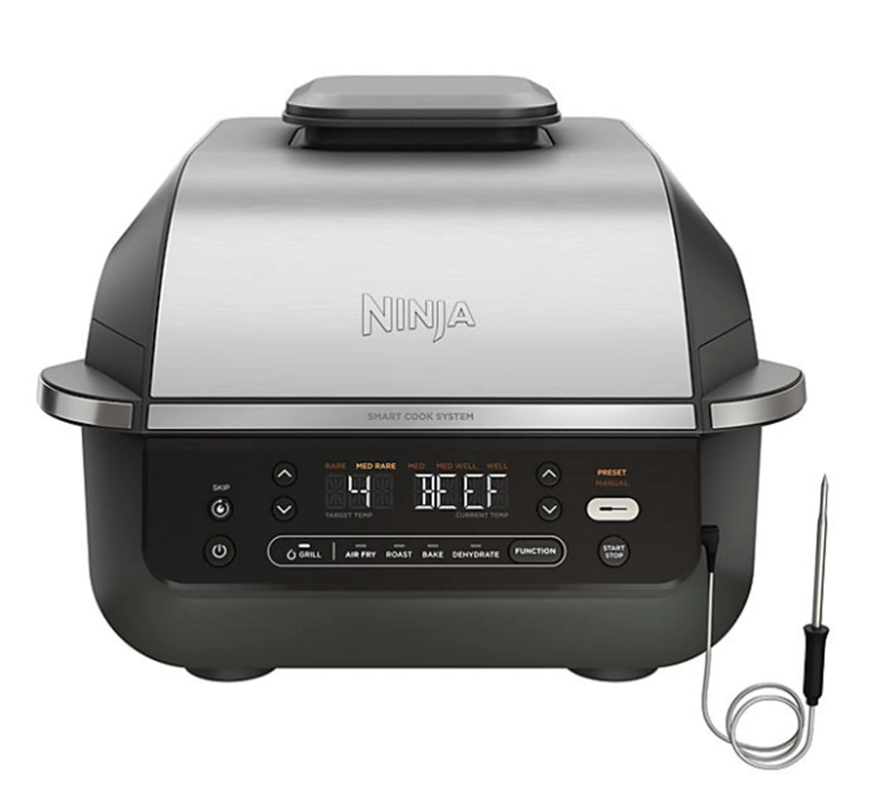 Ninja EG351A Foodi Smart Digital 5-in-1 Indoor Grill & Air Fryer with Built in Thermometer(Silver)