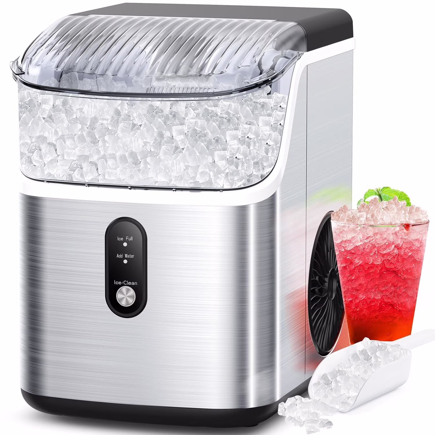 Havato Nugget Ice Makers Countertop ,35Lbs/Day, Portable Ice Machine Soft Chewable Pellet Ice with Auto-Cleaning Function for Kitchen, Office, Home,Silver