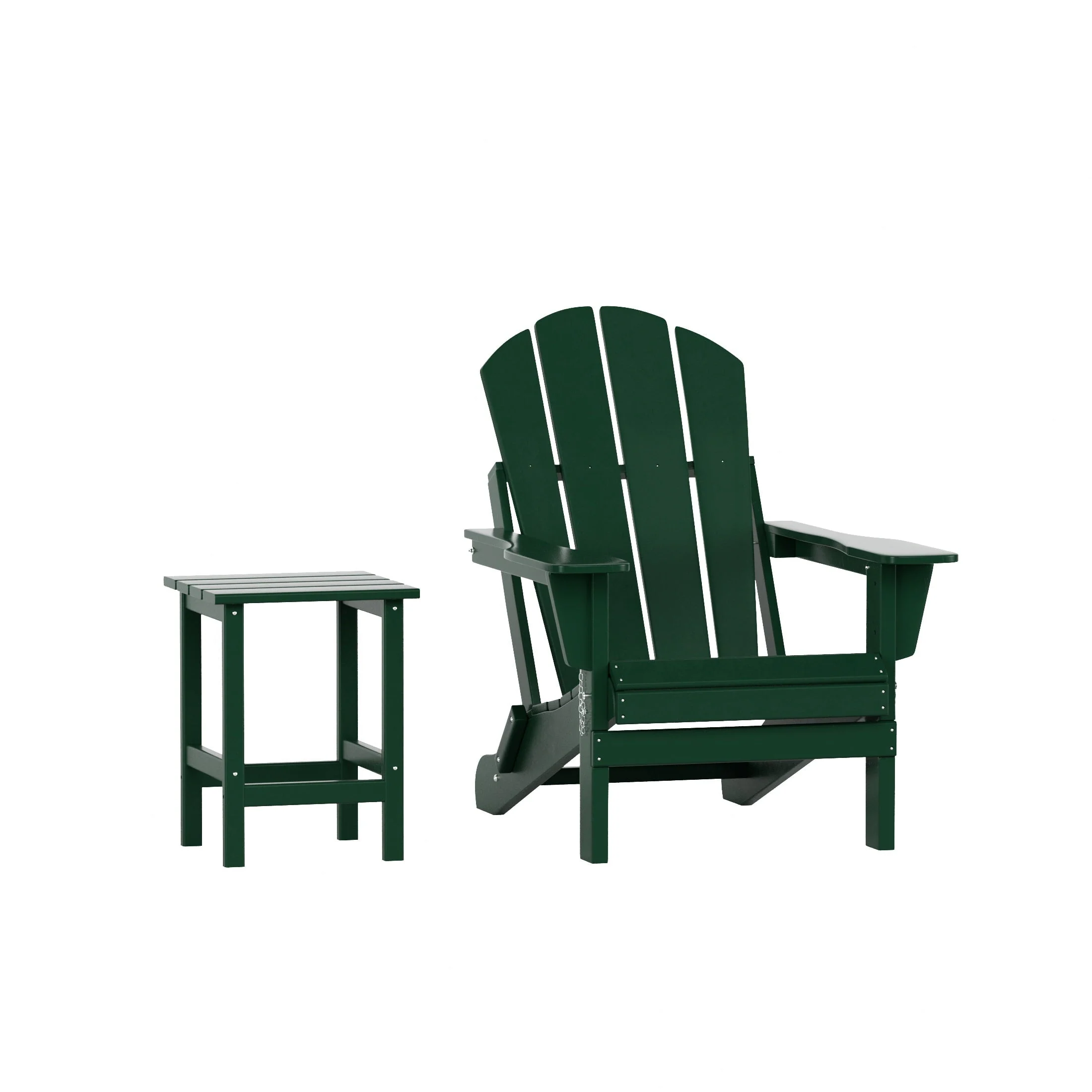 WestinTrends Malibu 2-Pieces Adirondack Chair Set with Side Table, All Weather Outdoor Seating Plastic Patio Lawn Chair Folding for Outside Porch Deck Backyard, Dark Green