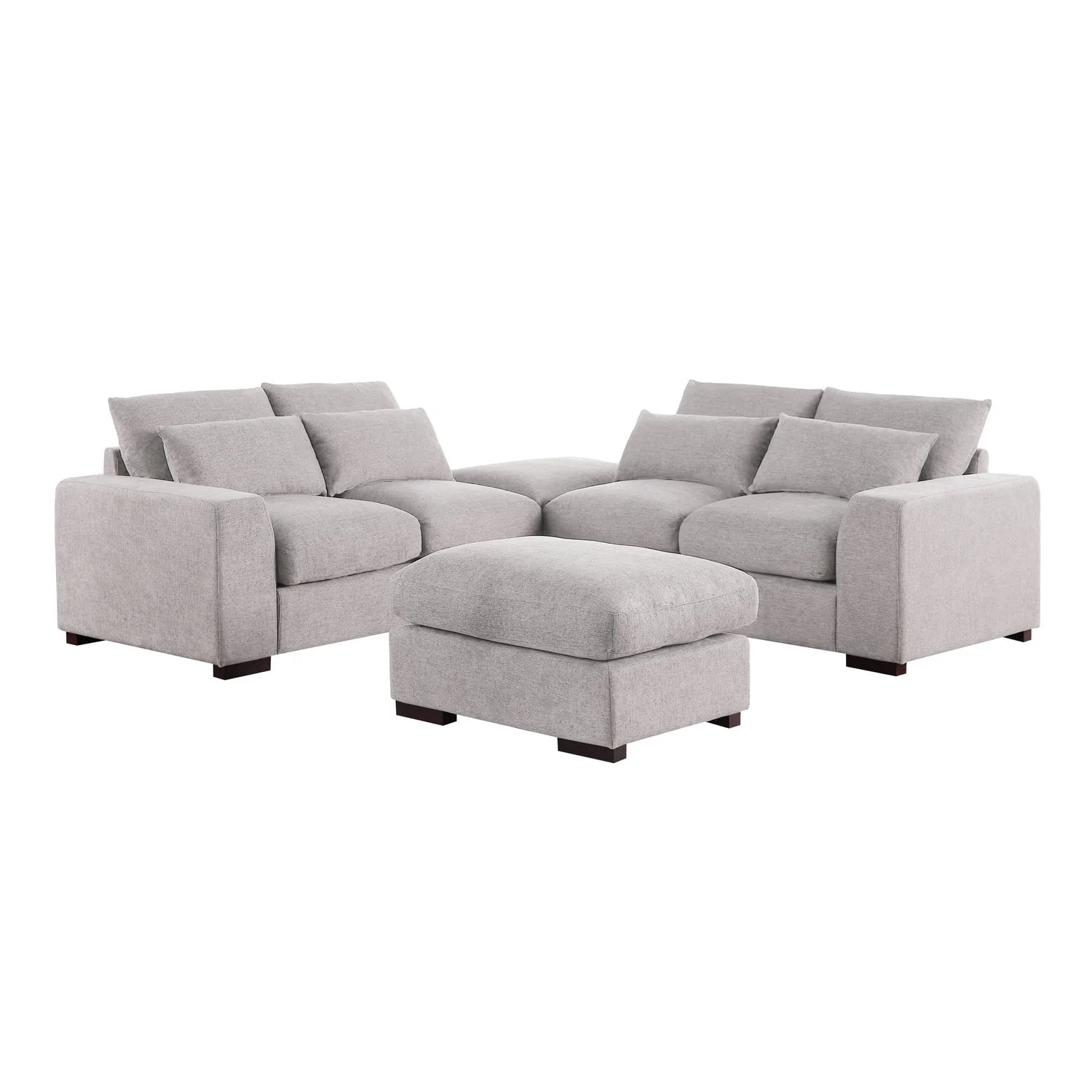 Devion Furniture Reversible Modular Sectional Fabric Sofa & Chaise With Two Ottoman-Light Gray