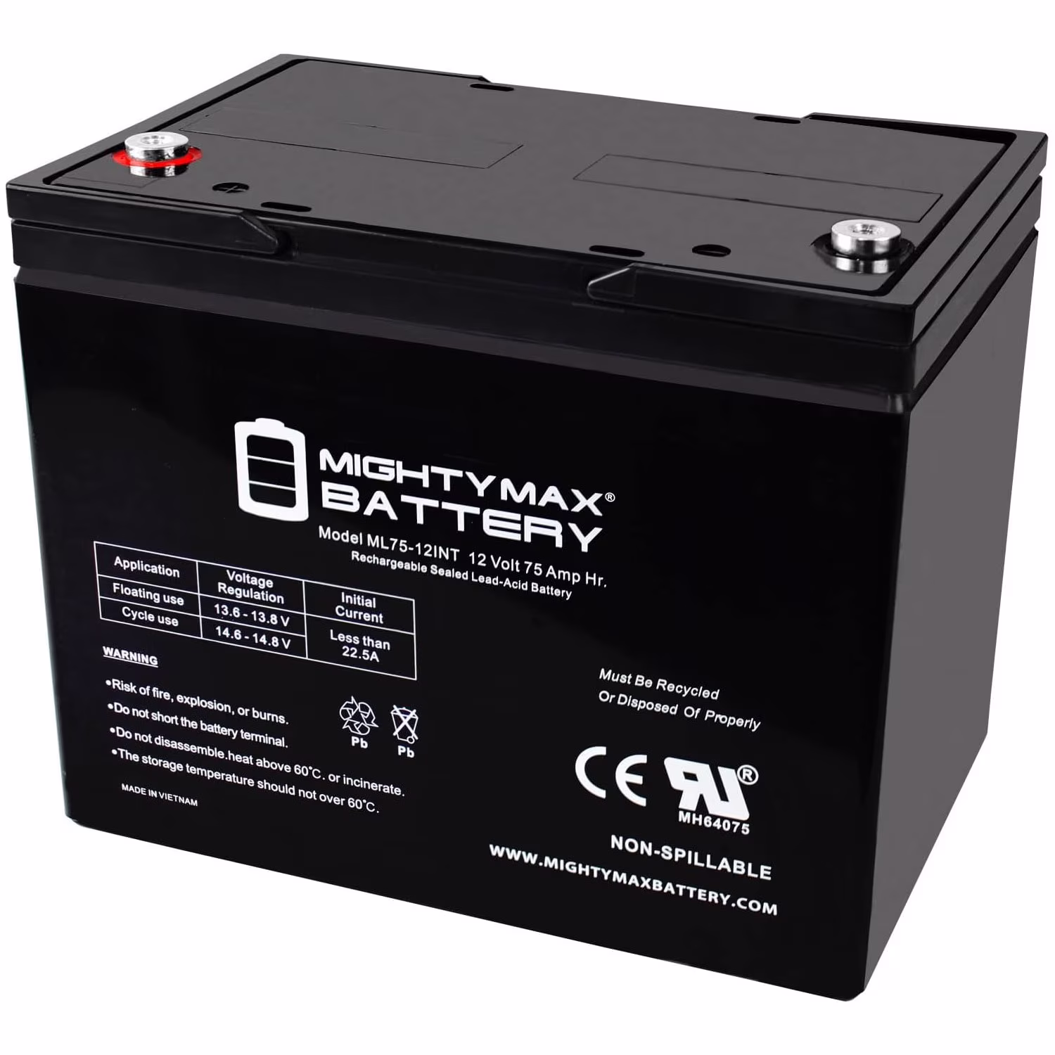 12V 75AH Internal Thread Battery for Pride Mobility Jazzy 1470