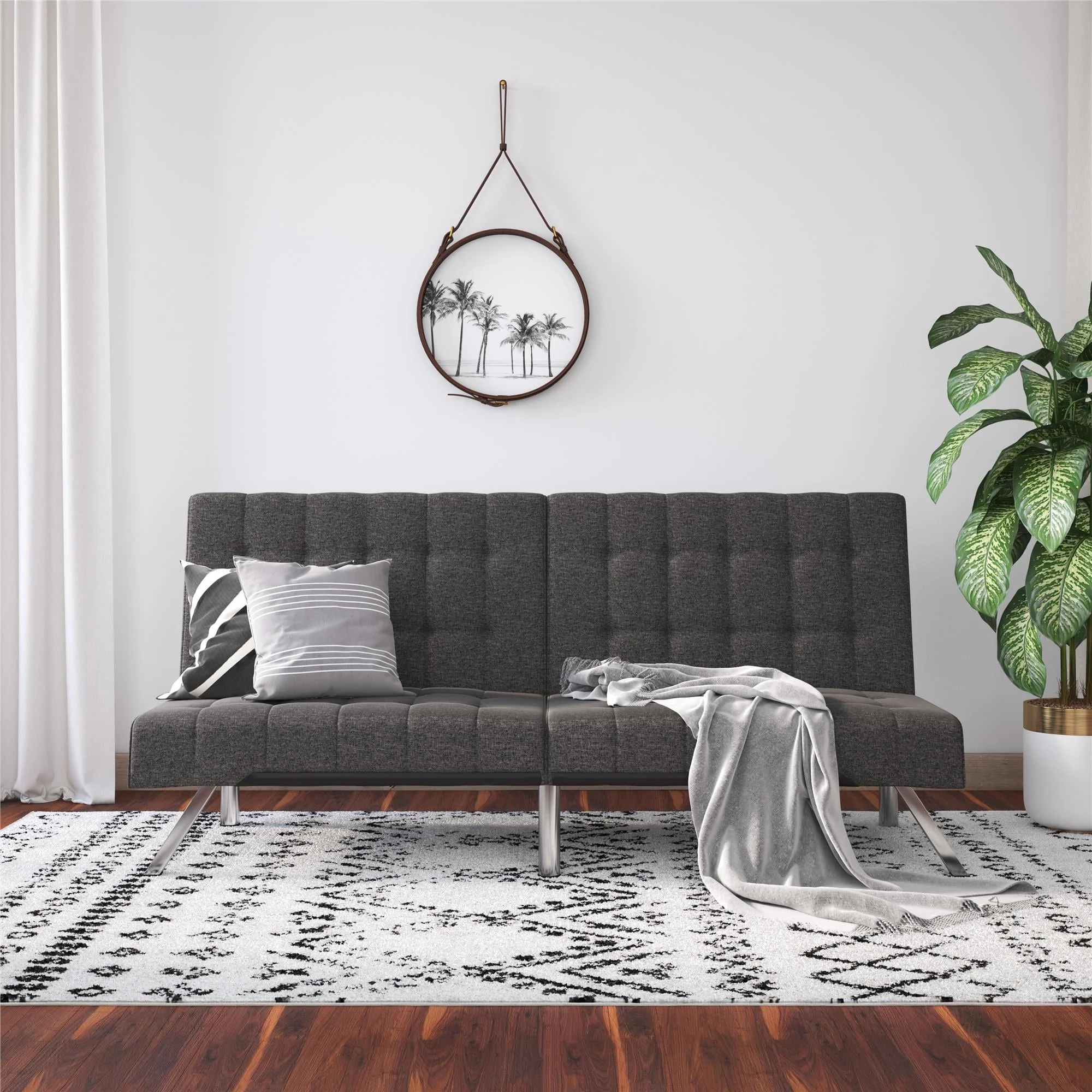 DHP Emily Convertible Tufted Futon Sofa, Gray Linen