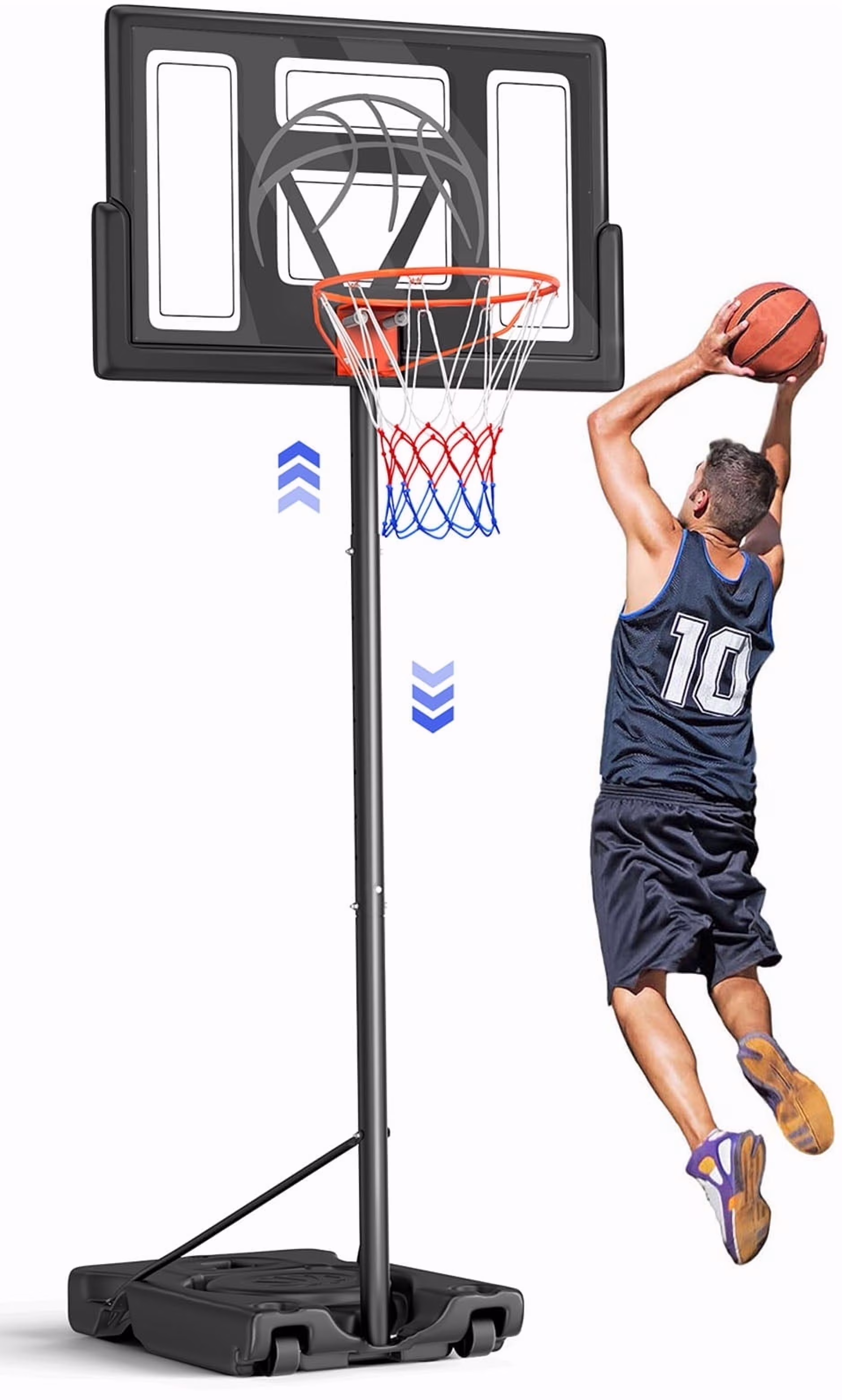 44" Portable Basketball Hoop 4.4-10ft Height Adjustable Basketball Goal System with PC Backboard Material Outdoor,Dprodo Black