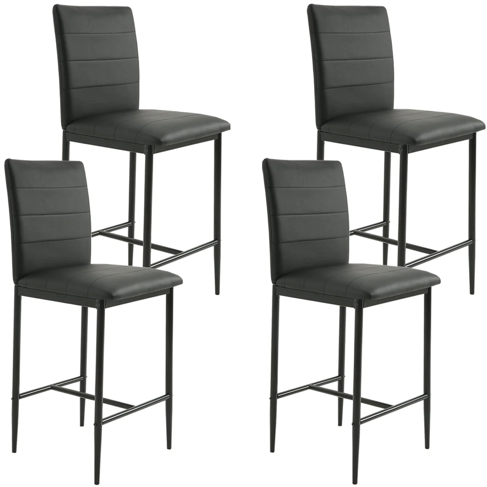 Boowill 26" Counter Height Stools Set of 4 Kitchen Breakfast Chairs Bar stools with Back, Black