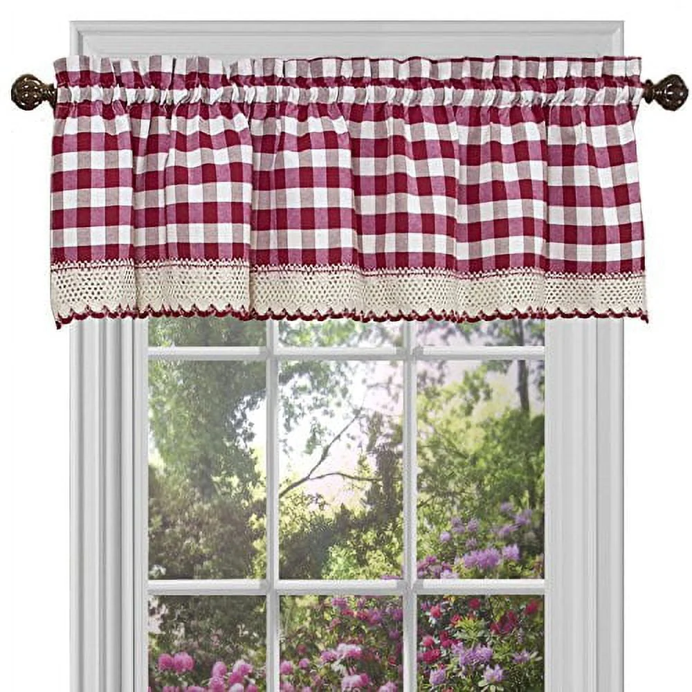 Achim Home Furnishings Valance Buffalo Check Window Curtain, 58" x 14", Burgundy & Ivory