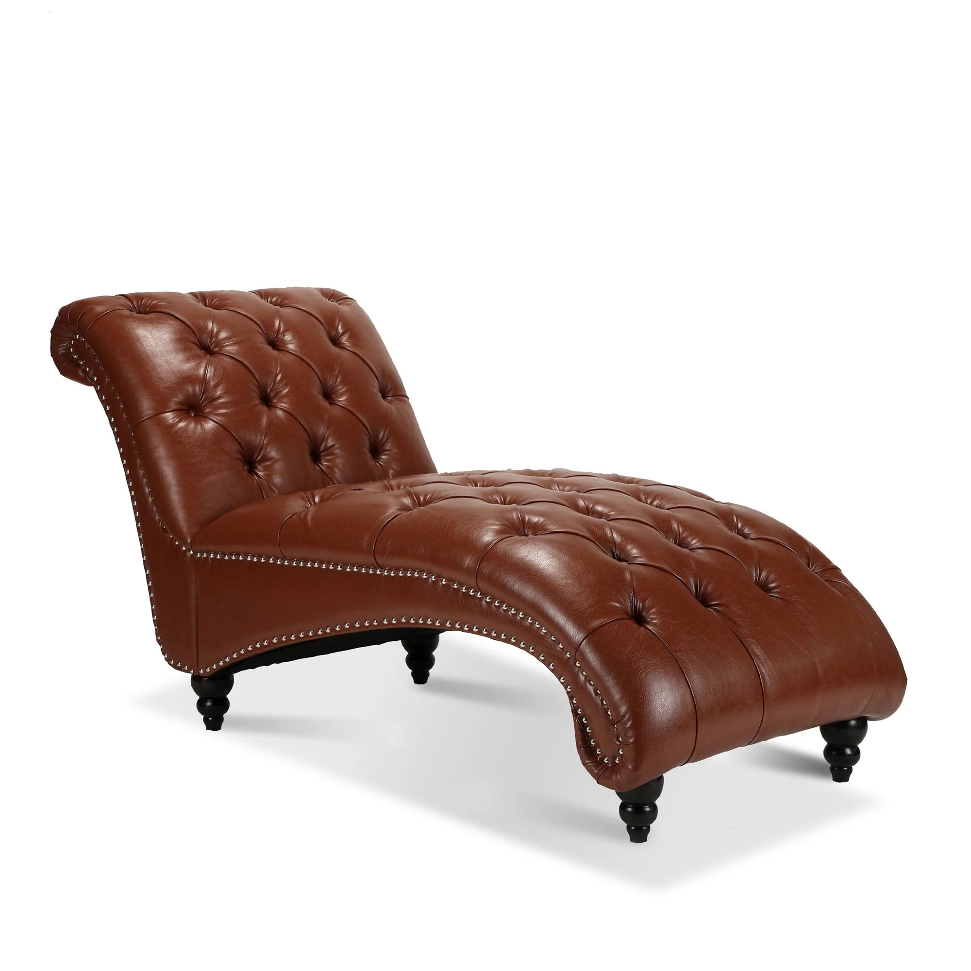 Button-Tufted Chaise Lounge Upholstered Chair Indoor Leisure Sofa Couch with Nailhead Trim and Turned Legs for Indoor Living Room Bedroom, Brown