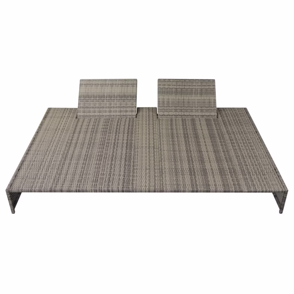 Double Sun Lounger Outdoor Sun Lounge Chair with Cushion Poly Rattan Gray vidaXL