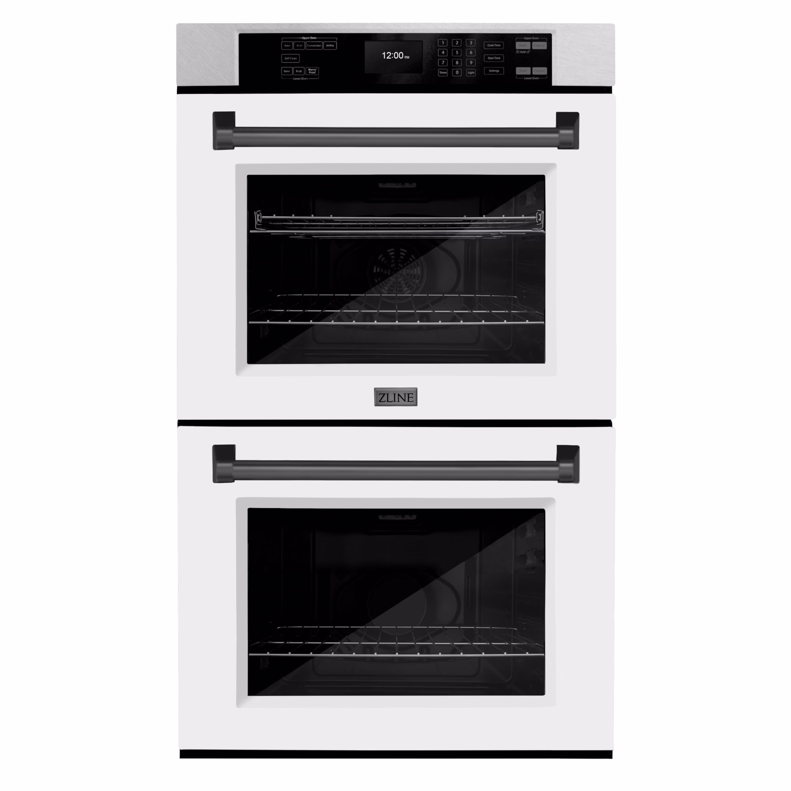 ZLINE 30 in. Autograph Edition Professional Convection Double Wall Oven with Air Fry and Self Clean in DuraSnow Stainless Steel with White Matte Doors and Matte Black Handles (WADSZ-WM-30-MB)