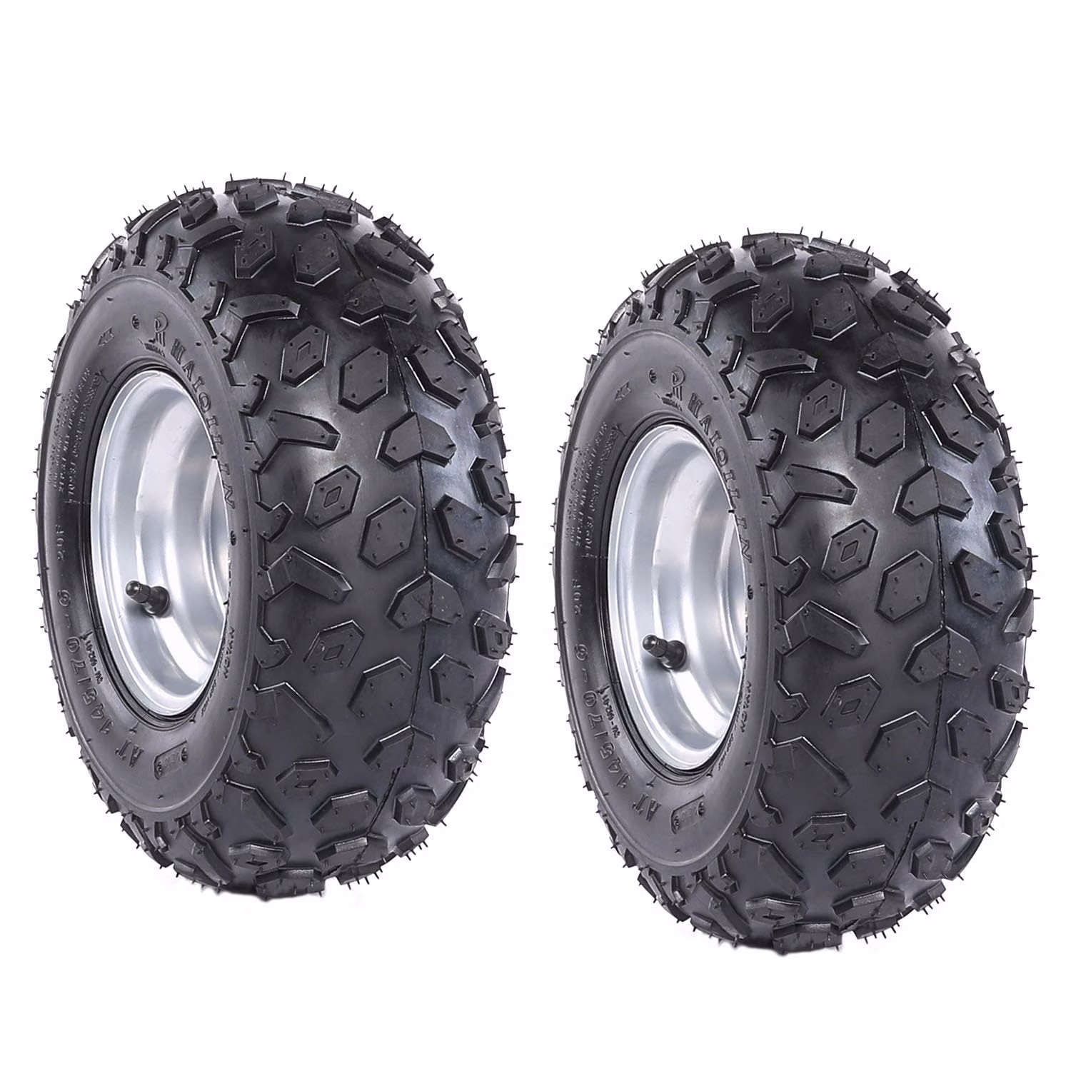 Set of 2 YC Yier 6" Go Kart Tires 145/70-6 Tires Go Kart ATV Wheel Tire with Rim Tubeless 3 Stud Wheels for DIY Part ATV Quad Buggy Go Cart 4 Wheelers Dune Buggy Dolly Cart Scooter Silver