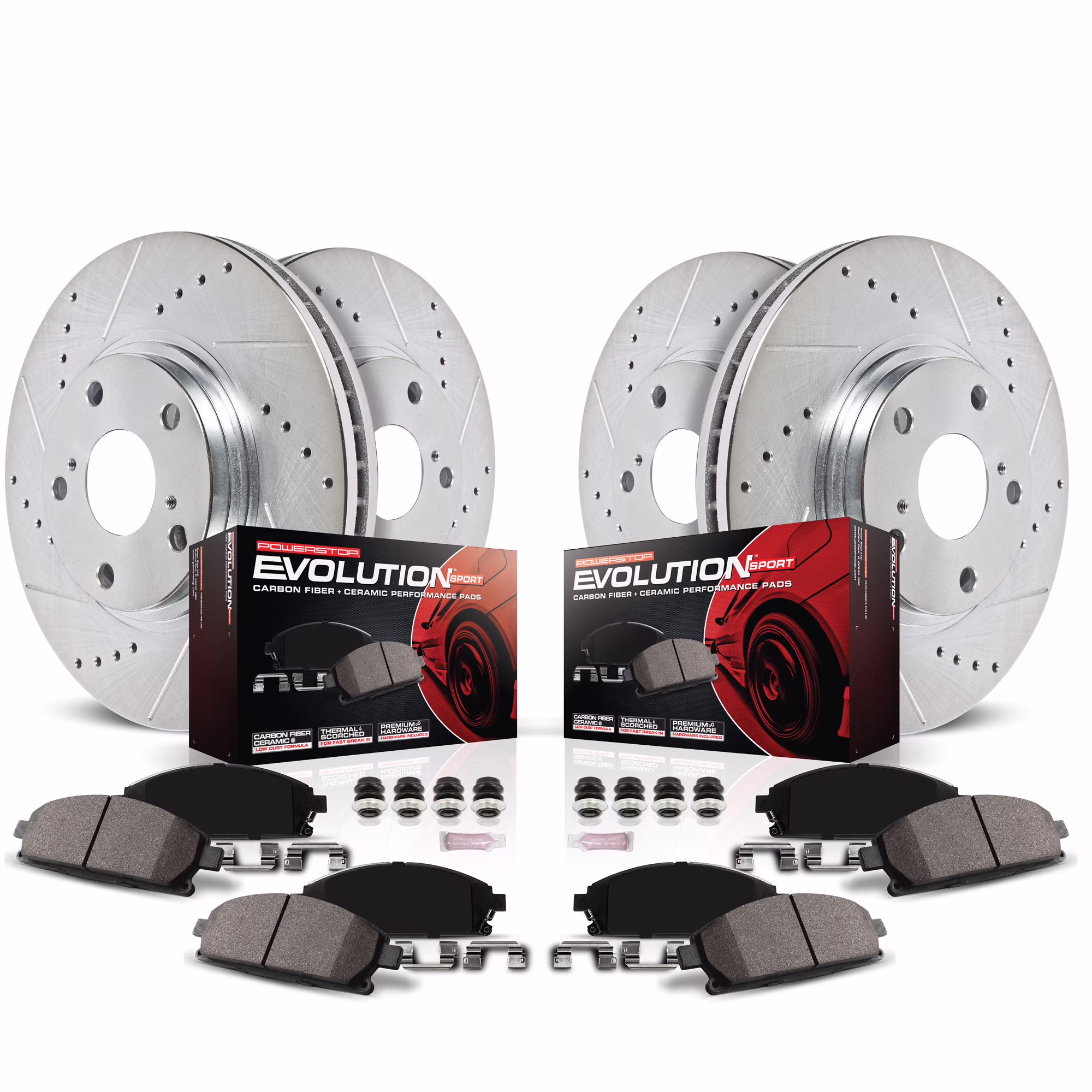 PowerStop Front and Rear Z23 Evolution Sport Carbon-Fiber Ceramic Brake Pad and Drilled & Slotted Rotor Kit Fits: INFINITI Select Models K8878