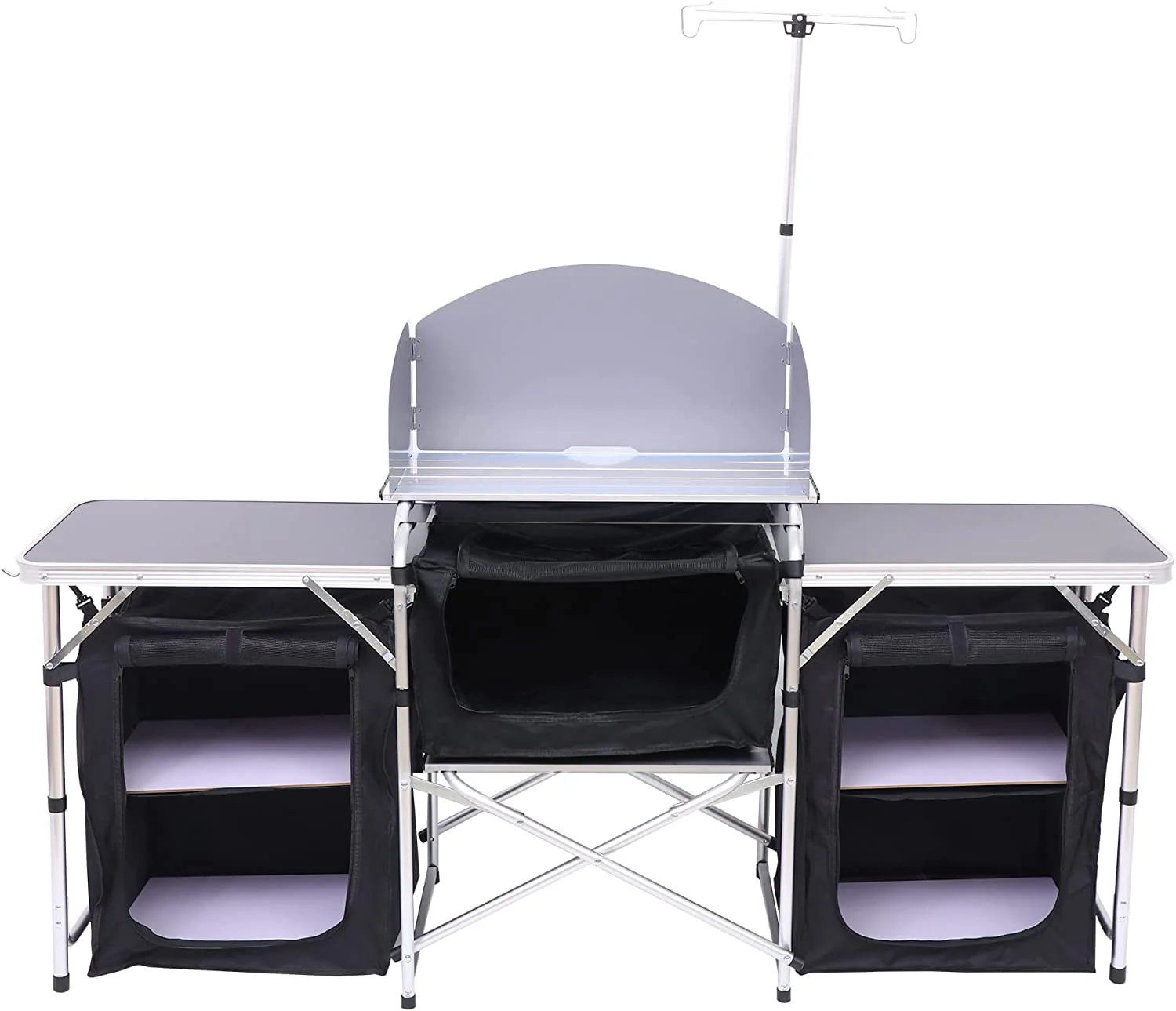 C Camping Kitchen Table, Folding Table, Upgrade Light Stand and Windshield Cooking Station & 3 Organizers, Carry Bag for Outdoor, Beach, BBQ, Picnic, Cooking, Indoor, Office