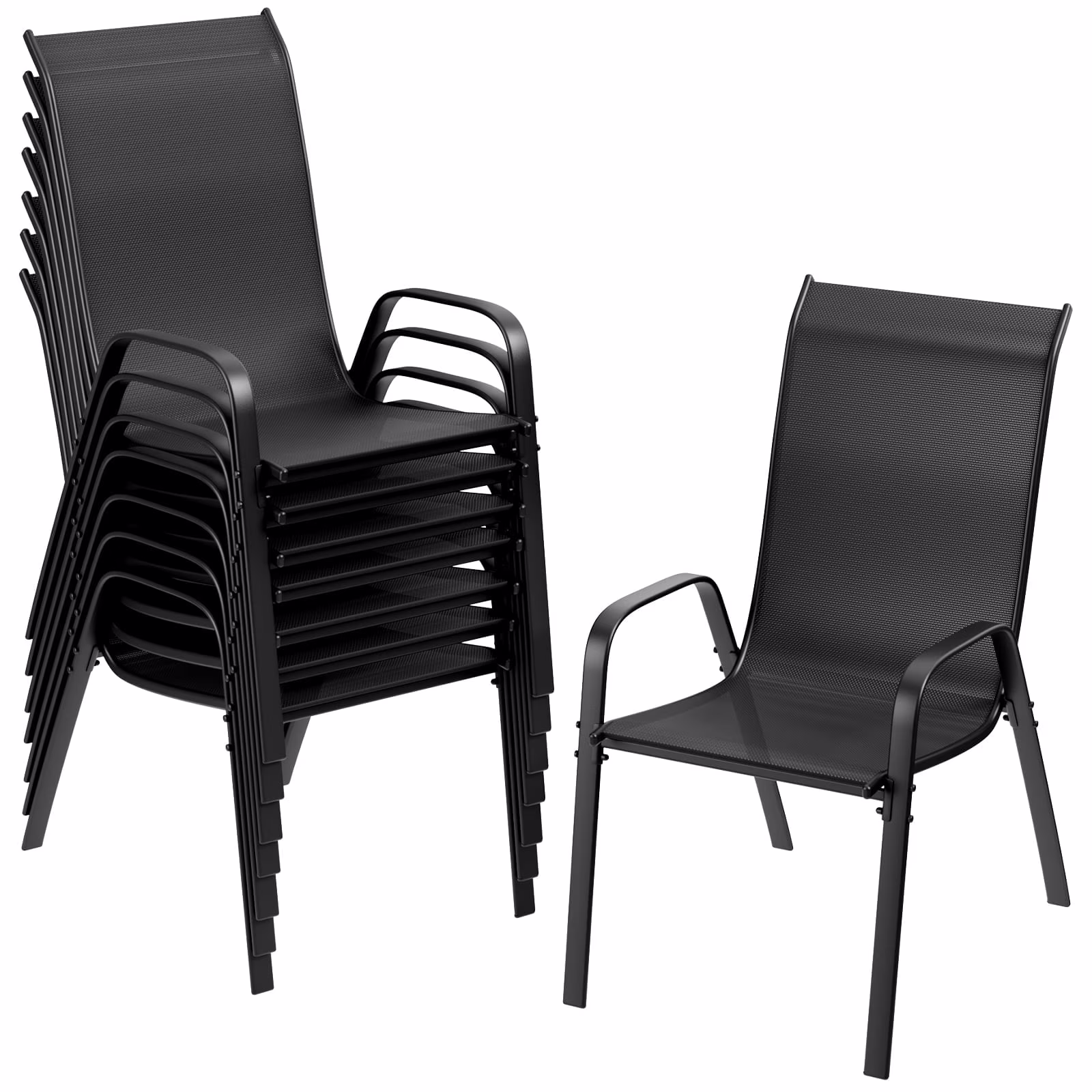 Arlopu 8Pcs Patio Dining Chairs Outdoor Stackable Armrest Chairs for Lawn Garden Backyard