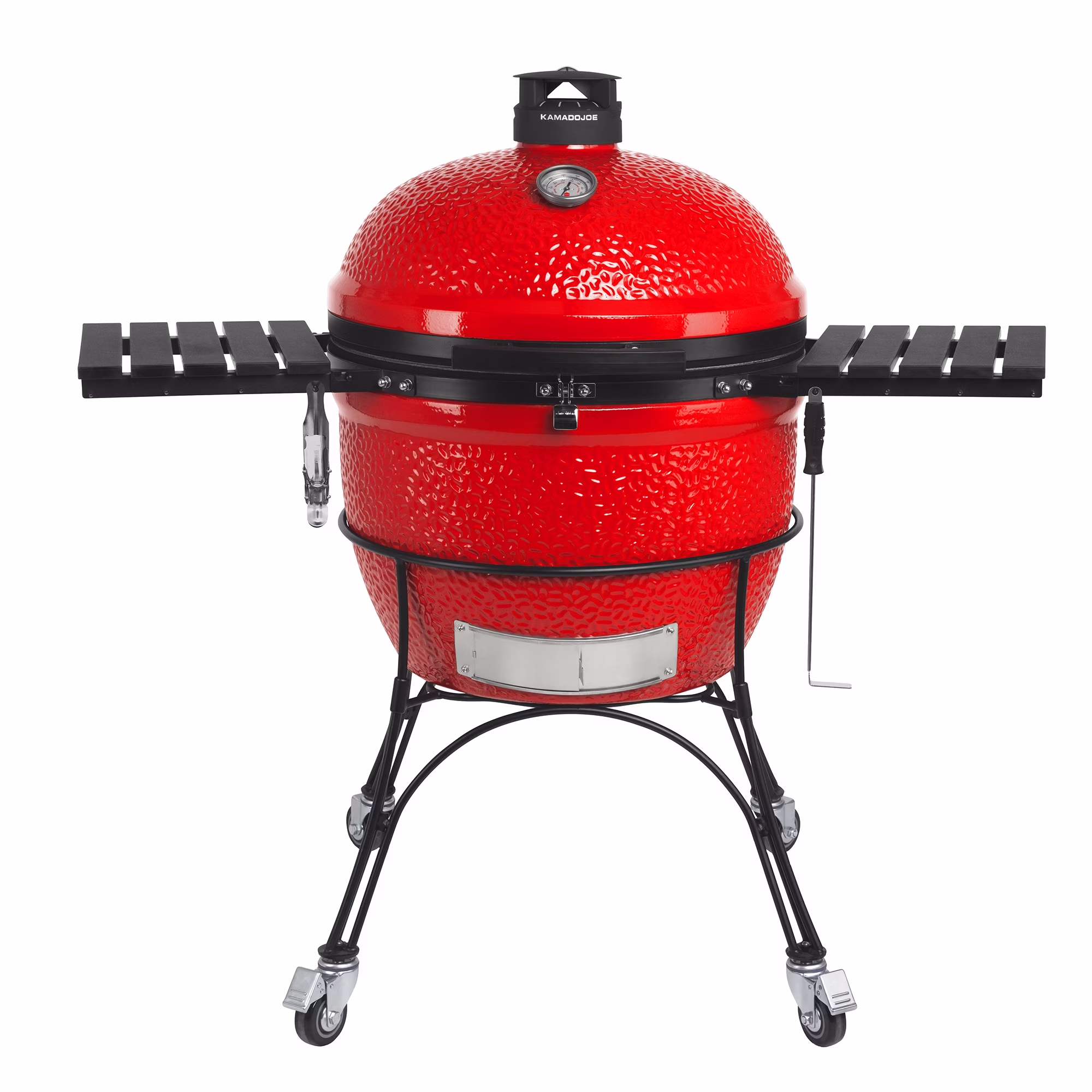 Big Joe? II 24-inch Charcoal Grill in Red with Cart, Side Shelves, Grill Gripper, and Ash Tool