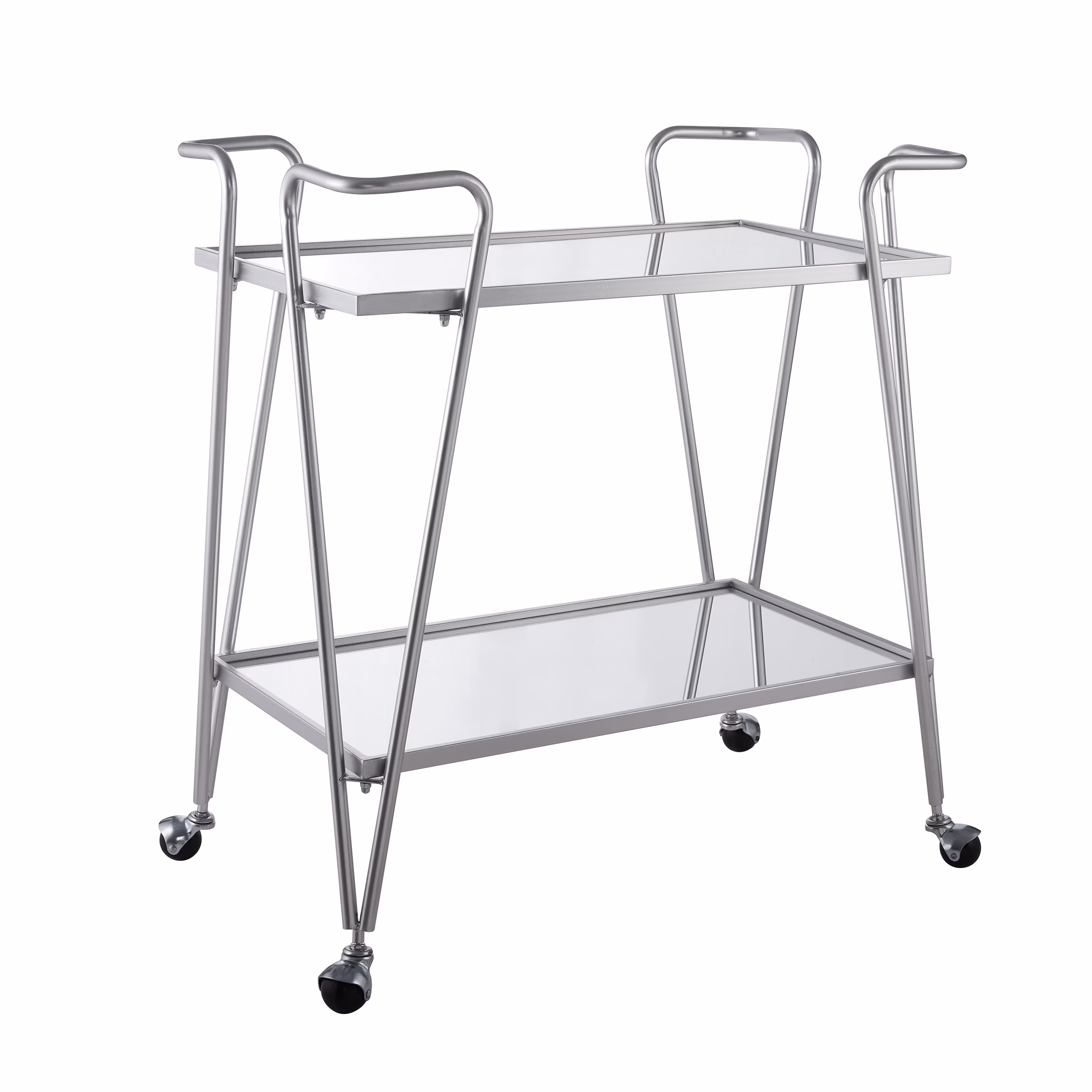 Linon 2-Tier Mobile Metal & Glass Bar Cart, 32.5" H, Chrome