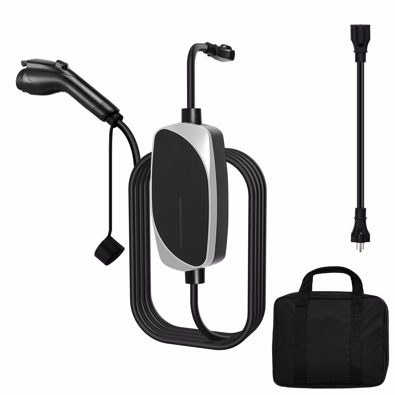 KFFKFF Level 1 & 2 EV Charger, 16 Amp Portable Electric Vehicle Charger with 25 ft Cable, 120V-240V, NEMA 6-20P Plug and NEMA 5-15 Adapter, LED Display