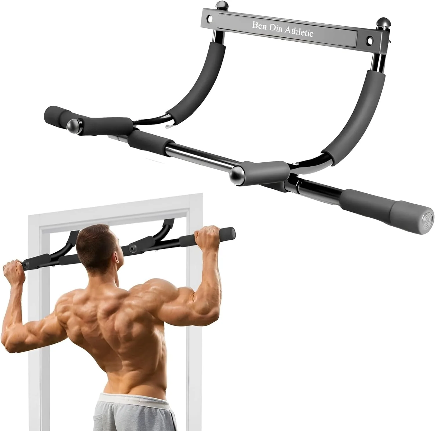 Pull Up Bar/Hanging Chin Up Bar, Sturdy Steel Frame Pull Up Bar for Doorway with Foam Handles - Support 300 Pounds - Portable & Easy Installation Door Frame Pull Up Bar for Home Excercise Workout bar