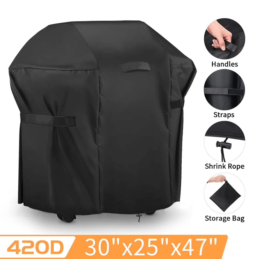 BBQ Grill Cover 30"x25"x47" Durable 420D Heavy Duty Nylon Fabric Waterproof Barbecue BBQ Cover with Storage Bag, Universal Size, Windproof, UV Protection