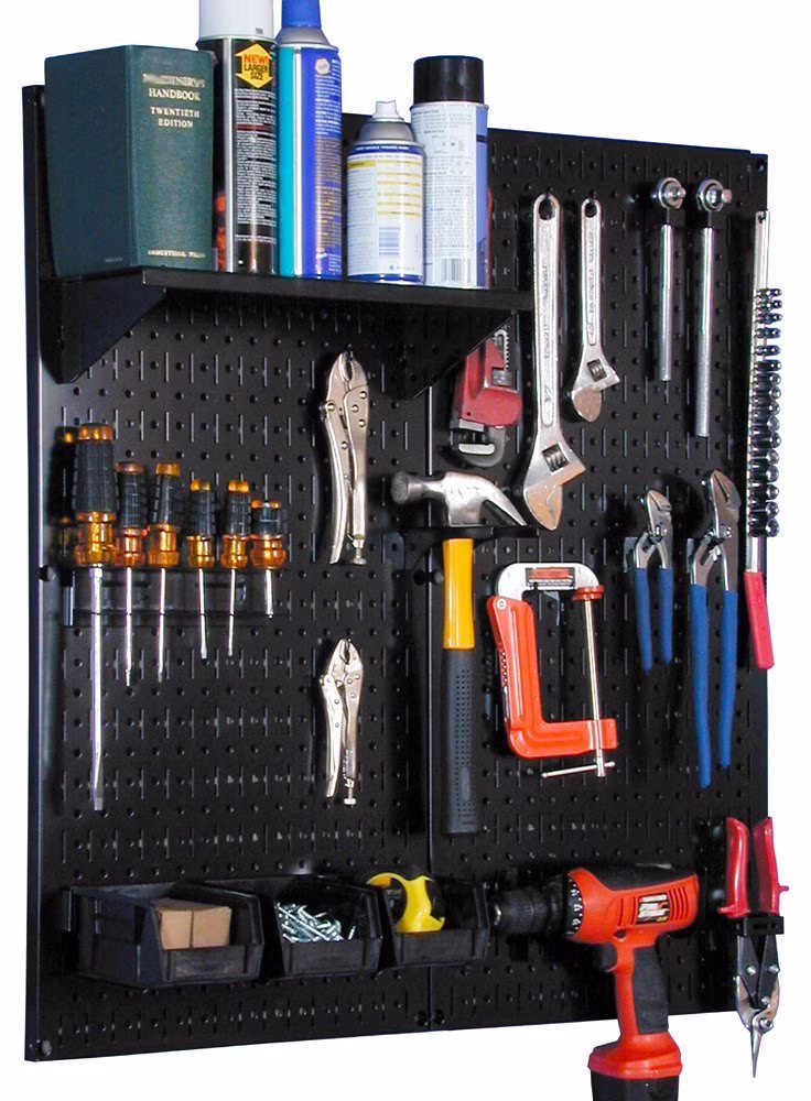 Wall Control Metal Pegboard Utility Tool Organizer Storage Kit - Black Pegboard & Black Accessories