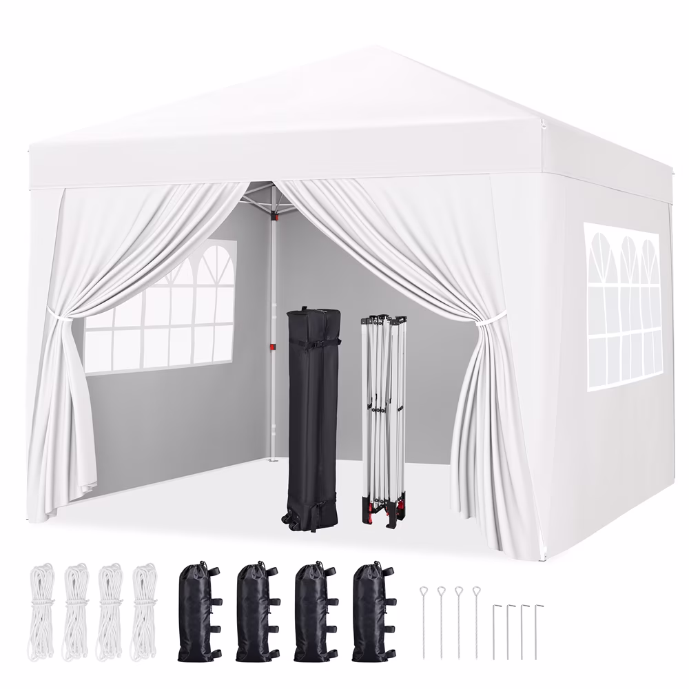 Renwick 10x10 ft Pop Up Canopy Tent with 4 Sidewalls, White