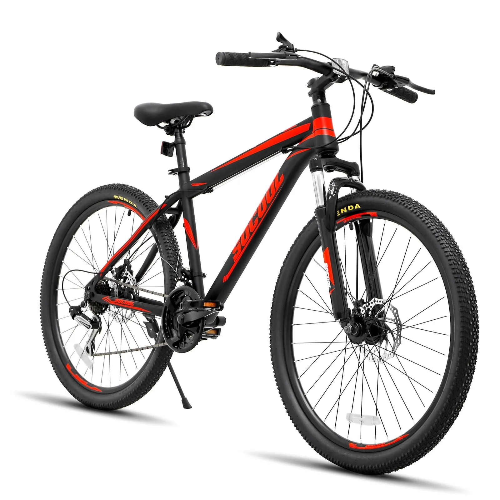 Feildoo 26 inch Men Mountain Bike, Disc Brake 21 Speed Bike for Adult or Teens, Road bike with Full Suspension Fork City Bikes (Black/Red)