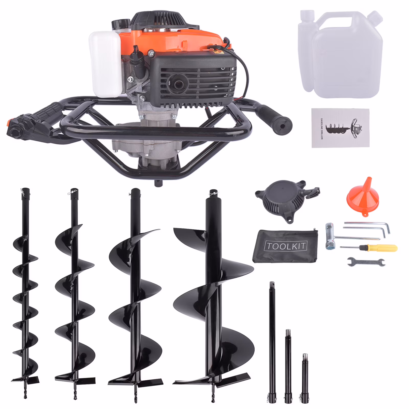 NEWZQ 72CC Gas Power Post Hole Digger, Earth Digger with 4 Sizes Drills and 3 Extention Rods
