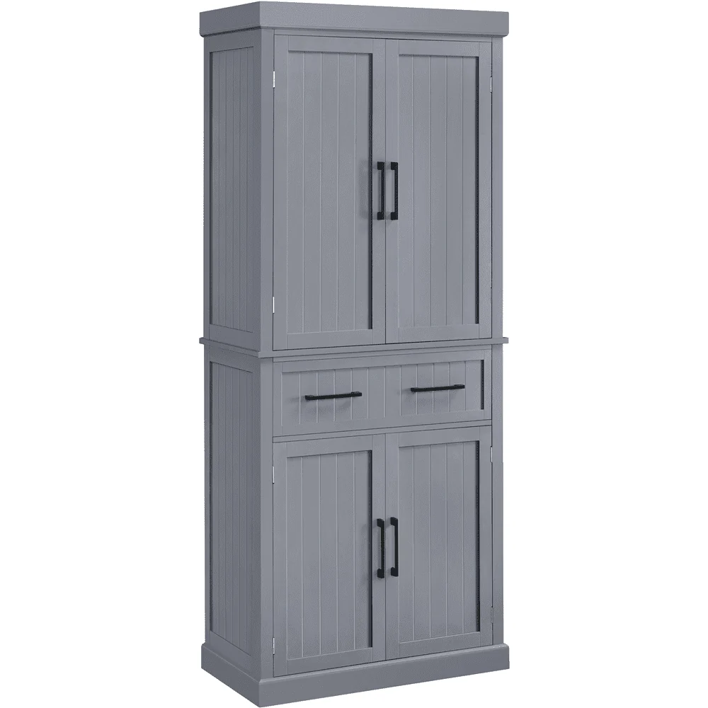 Easyfashion 72.5'' H Freestanding Pantry Cabinet with Doors and Adjustable Shelves,Dark Gray