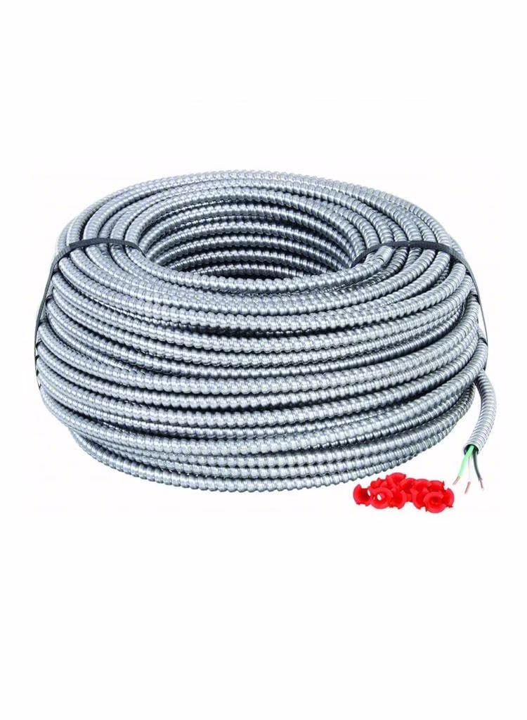 Solid Metal Clad 10/2 Cable with Ground Wire 125 Feet - MC Aluminium Armor - Copper Conductor 125 ft