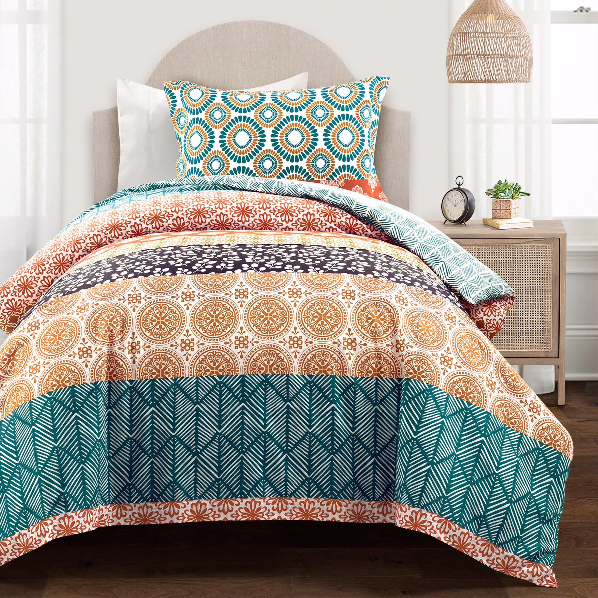 Lush Decor Bohemian Stripe Duvet Cover - Fuchsia/Orange - Full/Queen