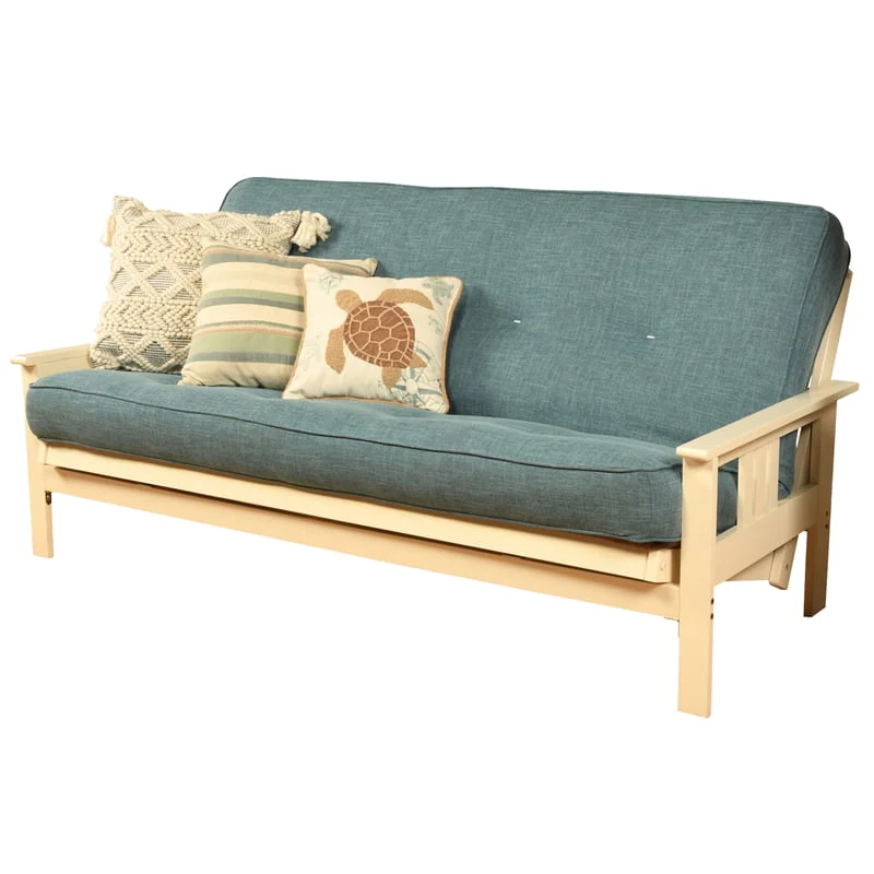 Pemberly Row Cotton and Foam Full Futon Mattress with Linen Blue Fabric Cover