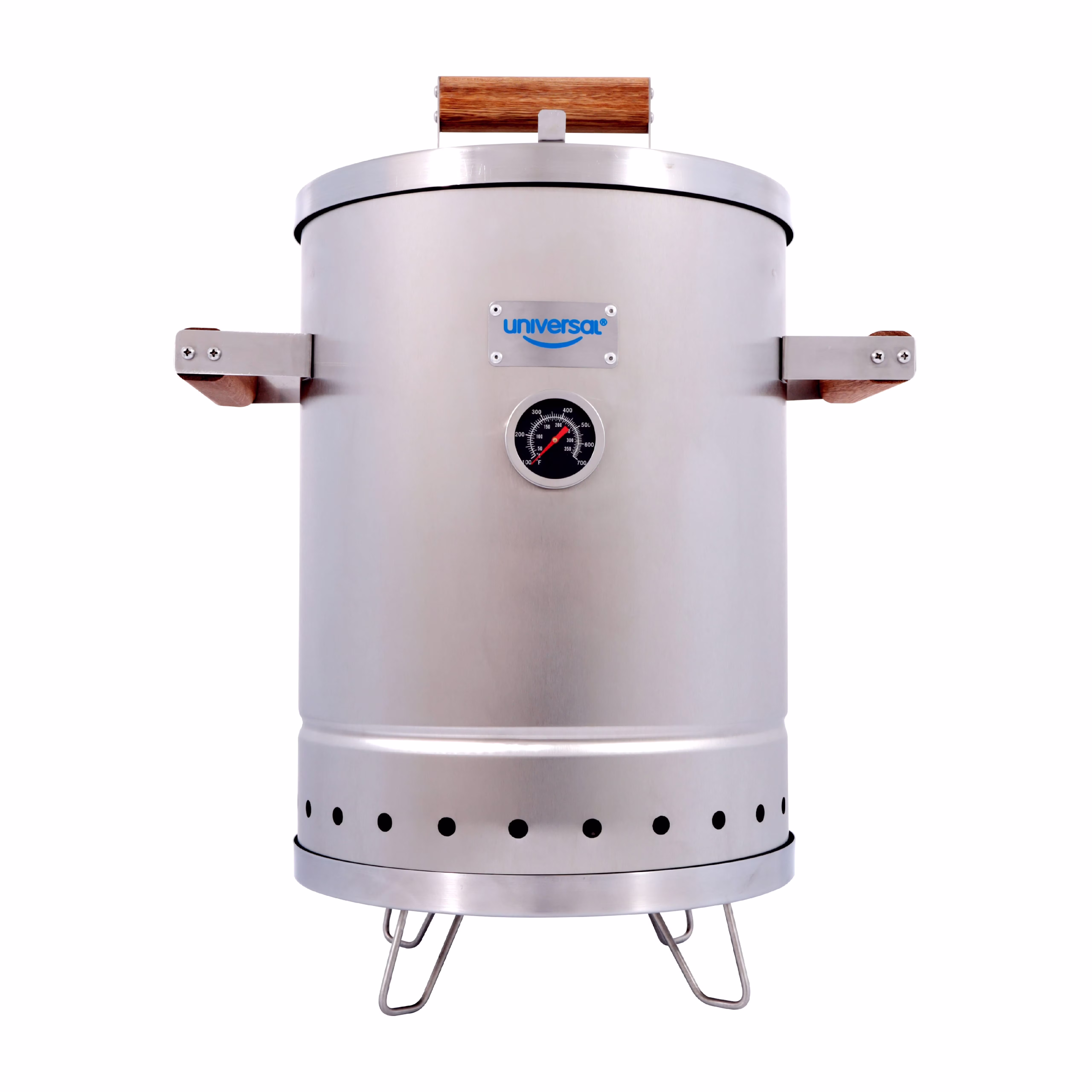 Universal (6-pound - Small) Stainless Steel Charcoal Barrel Smoker with Thermometer & Airlock system, 2 in 1 Vertical Smoker - Grill and Smoker, 6-servings