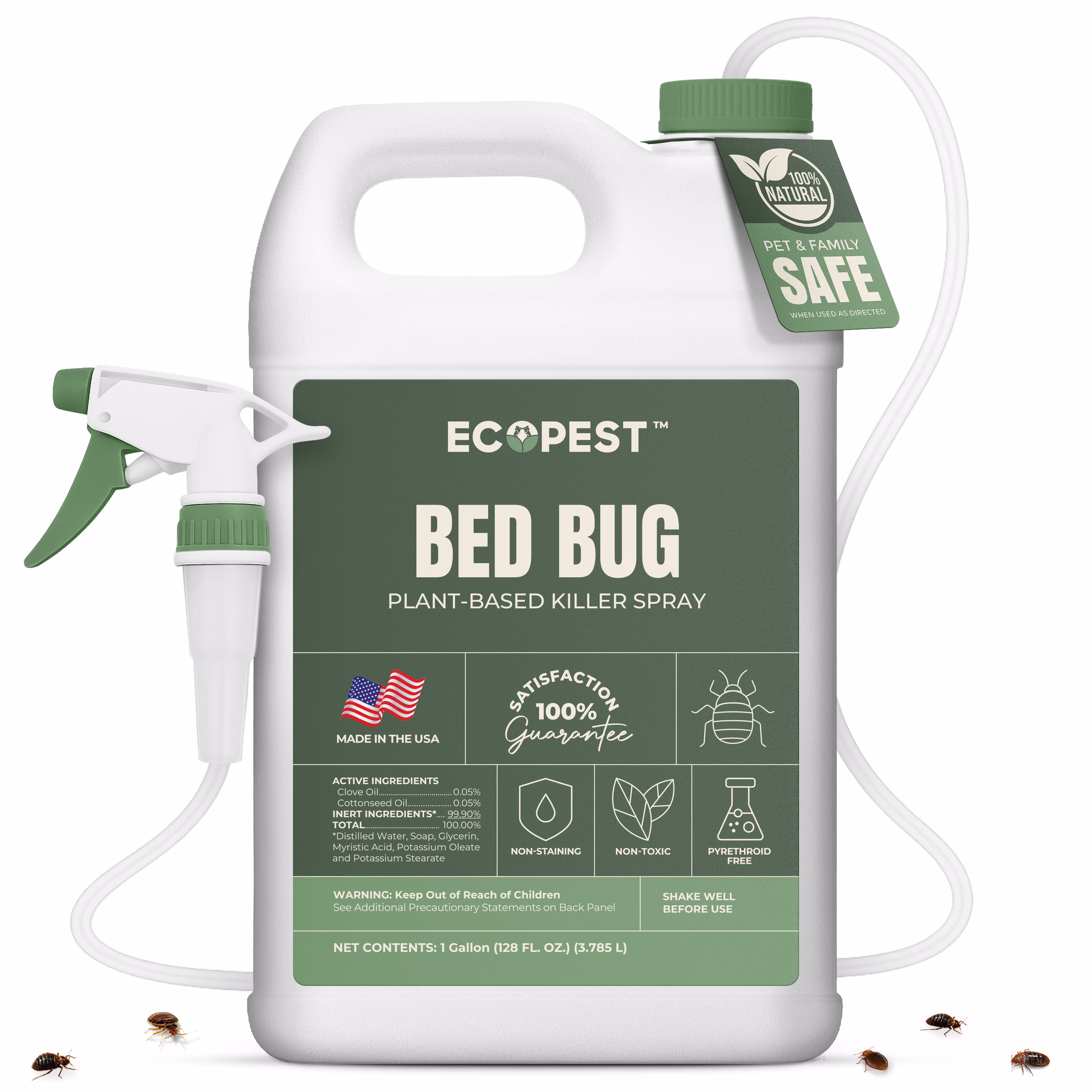 Bed Bug Spray �C Natural, Plant-Based Killer for Carpet Beetles, Eggs & Nymphs | Fabric & Furniture-Safe Home Treatment for Indoor Use | Child & Pet Safe, Low Odor, Eco-Friendly (1 Gallon)