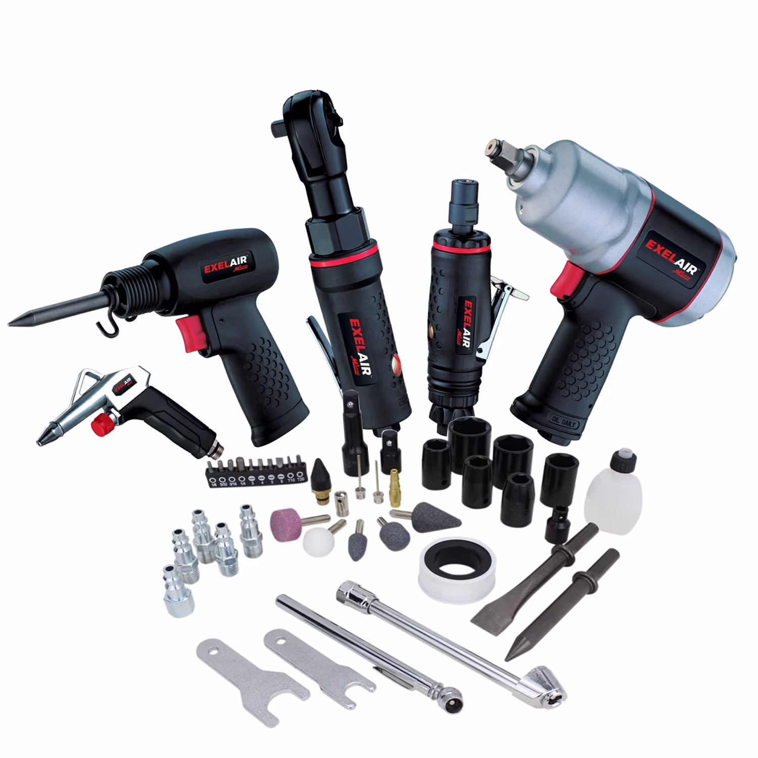 EXELAIR? by Milton 50-PC Professional Automotive Composite Air Tools & Accessory Kit w/ High Torque Impact Wrench