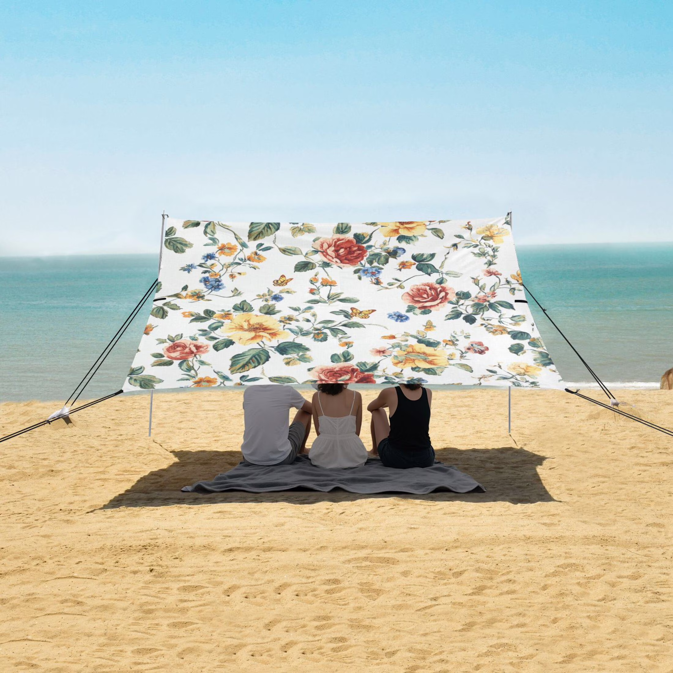 Beach Tent Beach Canopy 9.2x10.5Ft Beach Tent Sun Shelter Outdoor Canopy with Carry Bag for Camping, Backyard and Picnics Beautiful Vintage Floral Pattern