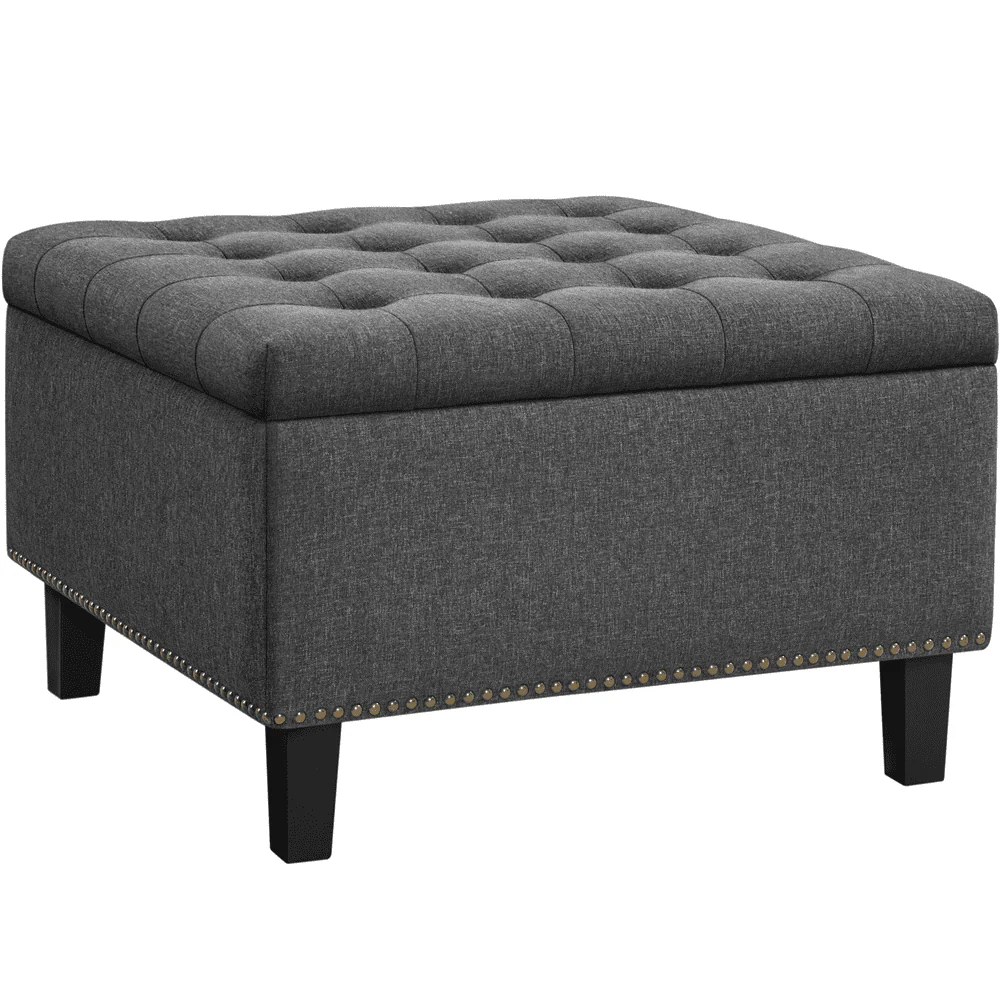 SmileMart Modern linen-like Storage Ottoman Bench with Button-Tufted for Entryway, Dark Gray