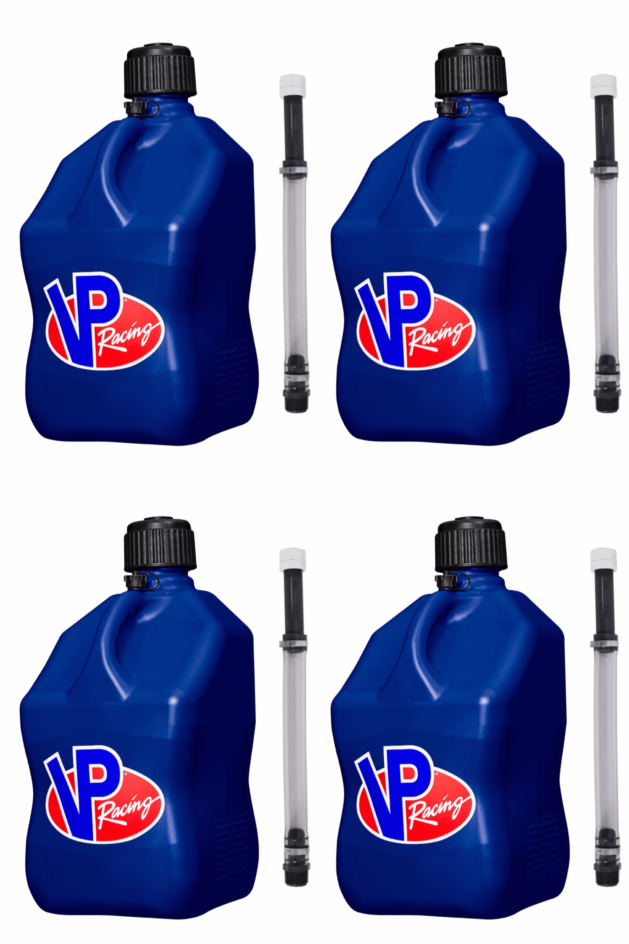 VP Racing Utility Jug 5.5 Gallon + Deluxe Hose - Mix and Match Between 11 Different Colors - Made in the USA (4 Pack, Blue)