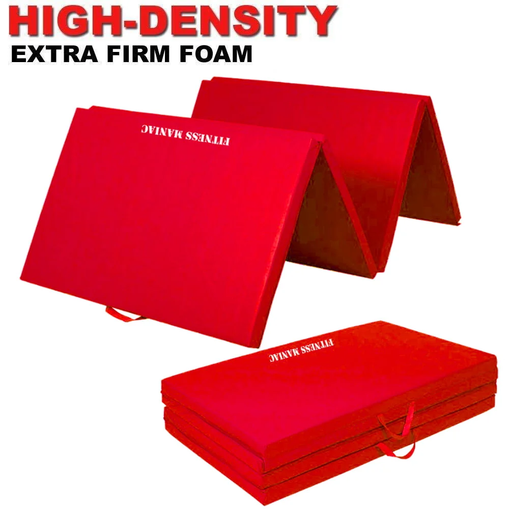 Fitness Maniac High Density Extra Firm Folding Mat Thick Foam Exercise Gymnastics Panel Gym Four Fold Mat Non Slip Mats with Carrying Handles Yoga Aerobics Workout Training Red