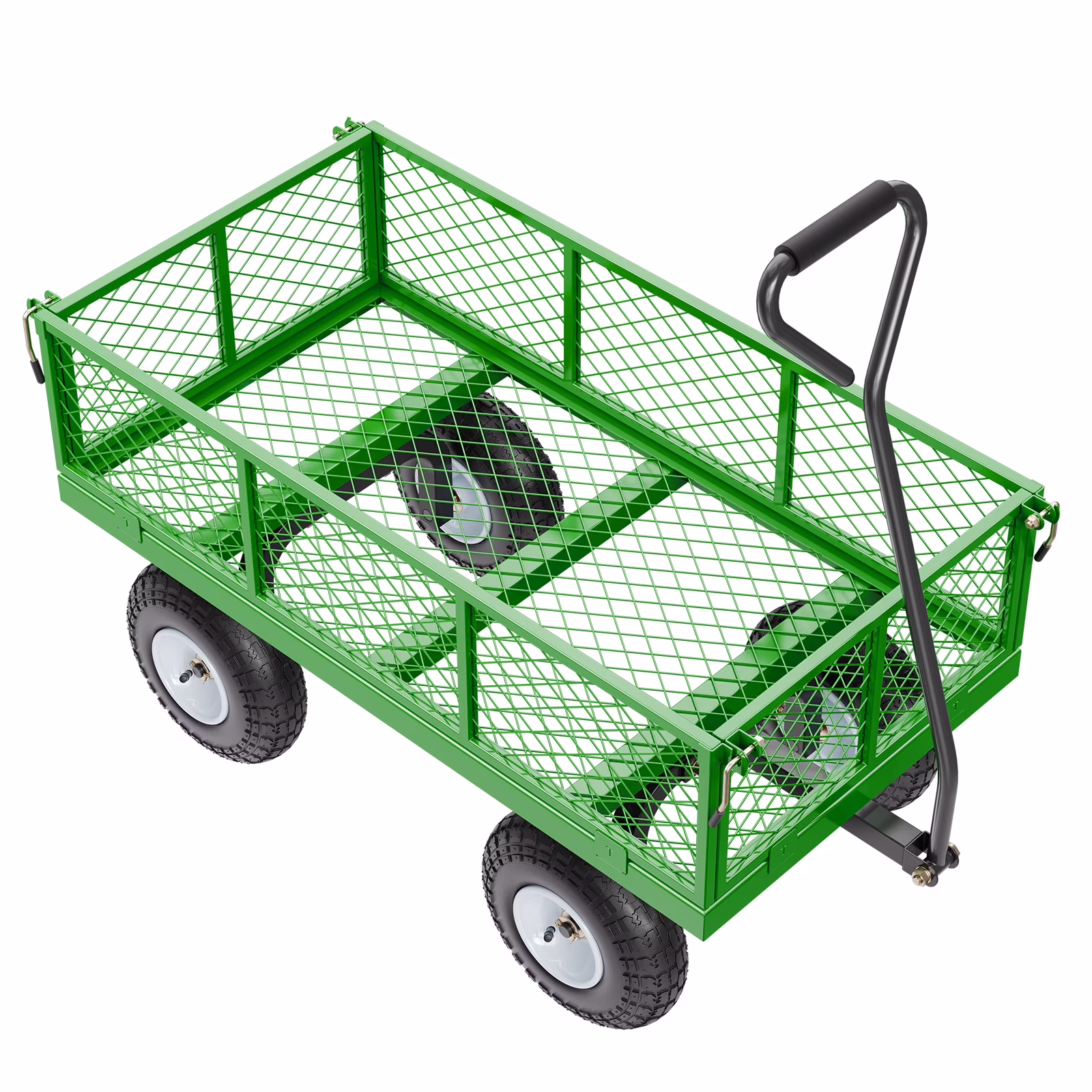KFFKFF Mesh Steel Garden Cart 900 Lbs, 38 x 22 " Heavy Duty Utility Wagon Cart, Metal Garden Trolley with 10" Wheels, Removable Mesh Sides, 180��Swiveling Handle (Green)