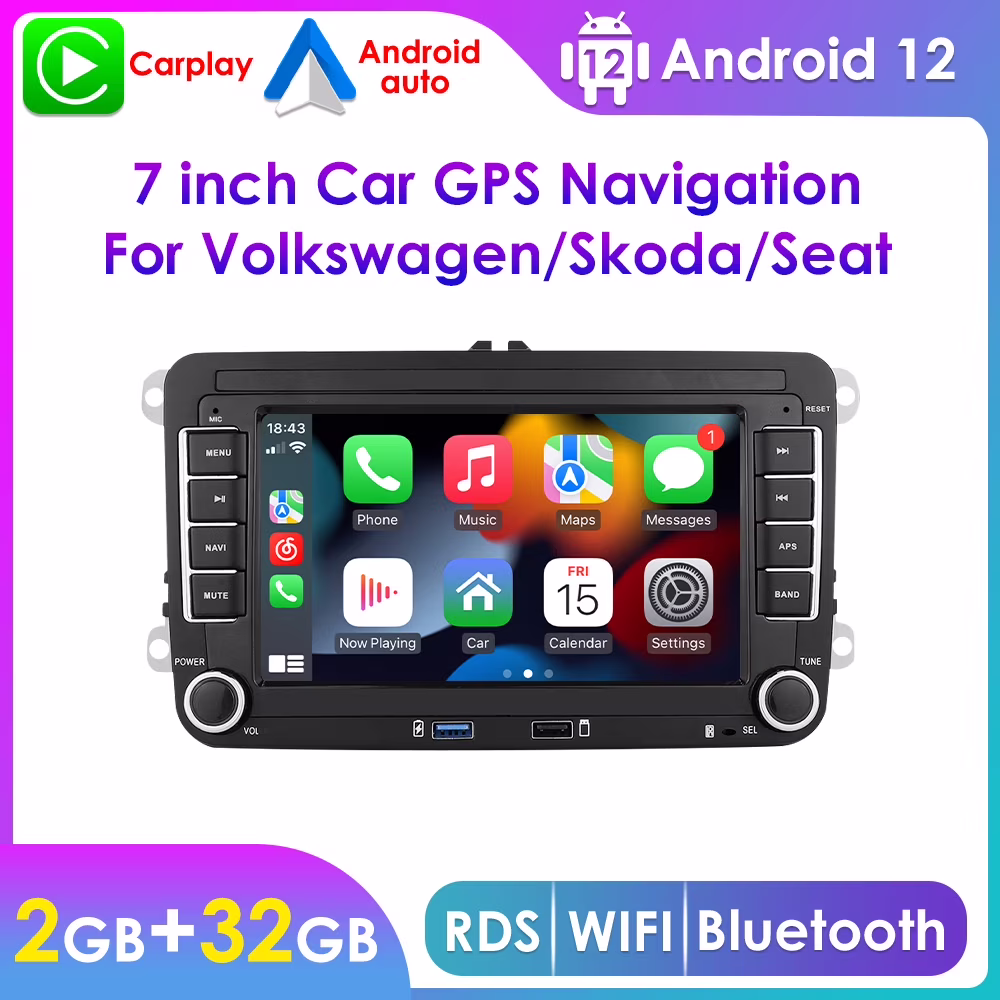 7" Touch Screen Android 12 Apple Carplay Wifi 2+32GB Car Stereo Radio Head Unit GPS Navigation Player For VW Volkswagen Passat Amarok Jetta Touran Tiguan Golf Polo EOS