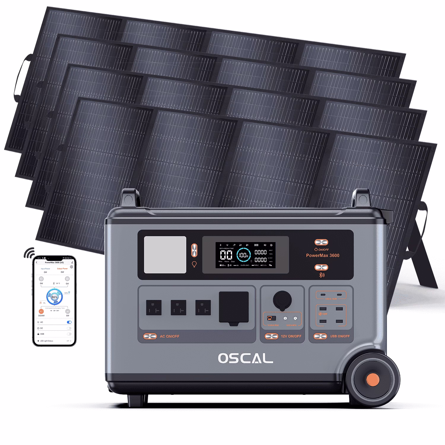 OSCAL P6000 Solar Generator with 4��400W Solar Panels, 6000W 120V/240V Dual Voltage Power Station, 3600Wh LiFePO4 Battery (Expandable to 57.6kWh), 2200W Fast Charging, Home Backup & RV Use