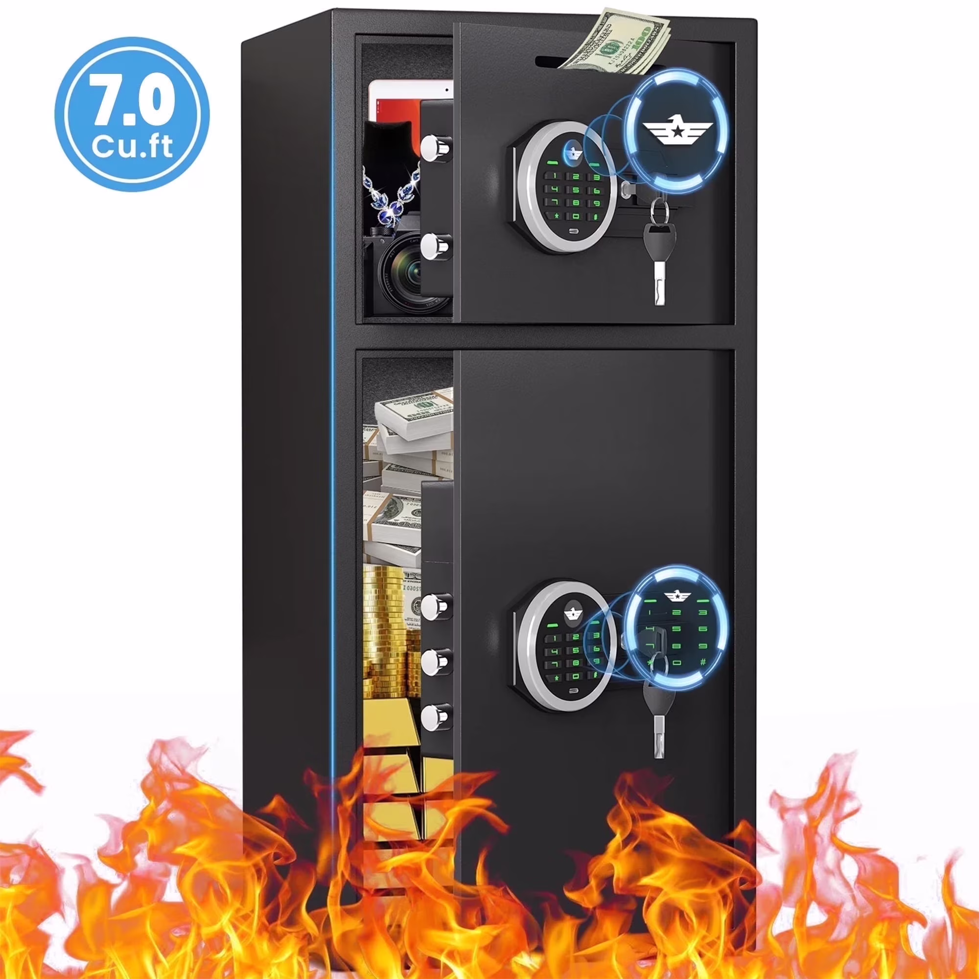 karbeen 7.0 Cu ft Large Safe Box Fireproof Waterproof, Digital KeypadHome Safe with Deposit Slot & Dual Alarm System, Money Safe With Mute Function and LED Light, Security Box for Money Valuables