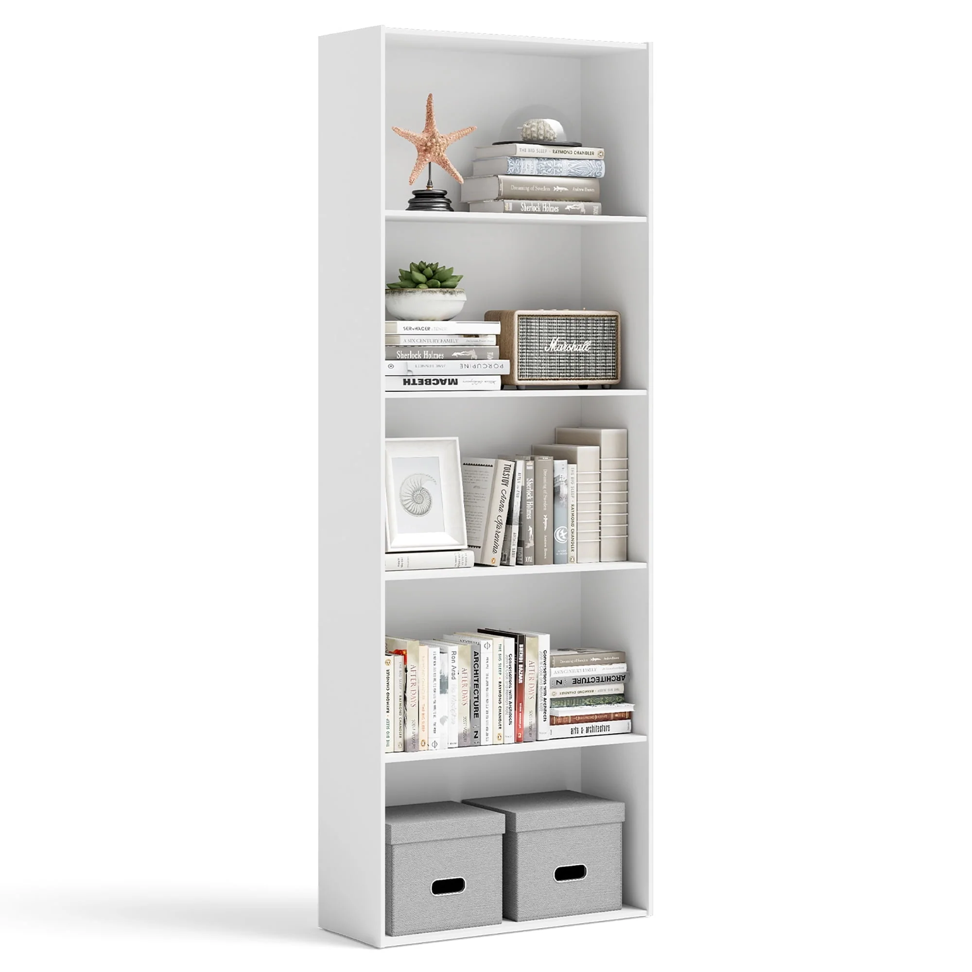 Costway 5-Shelf Storage Bookcase Modern Multi-Functional Display Cabinet Furniture White