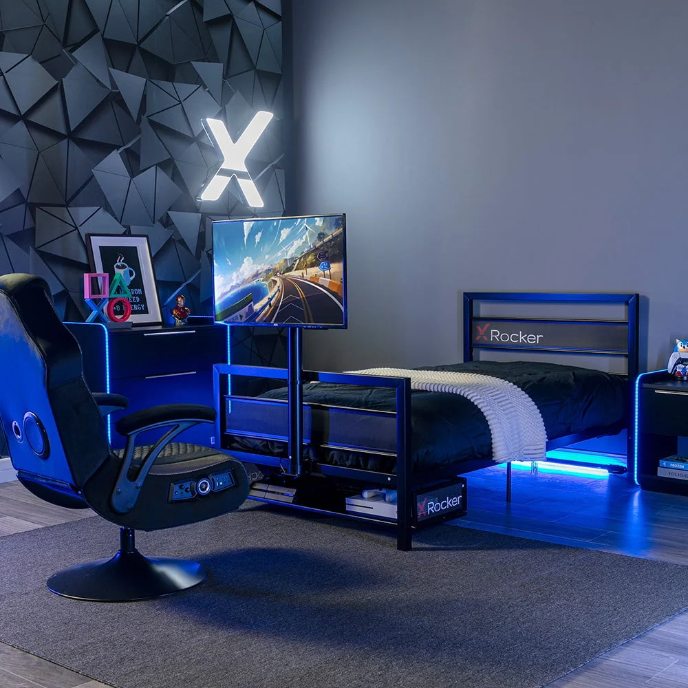 X Rocker Basecamp Gaming Bed Frame with Storage, Black, Twin, Childre, Teen, 42.8" H