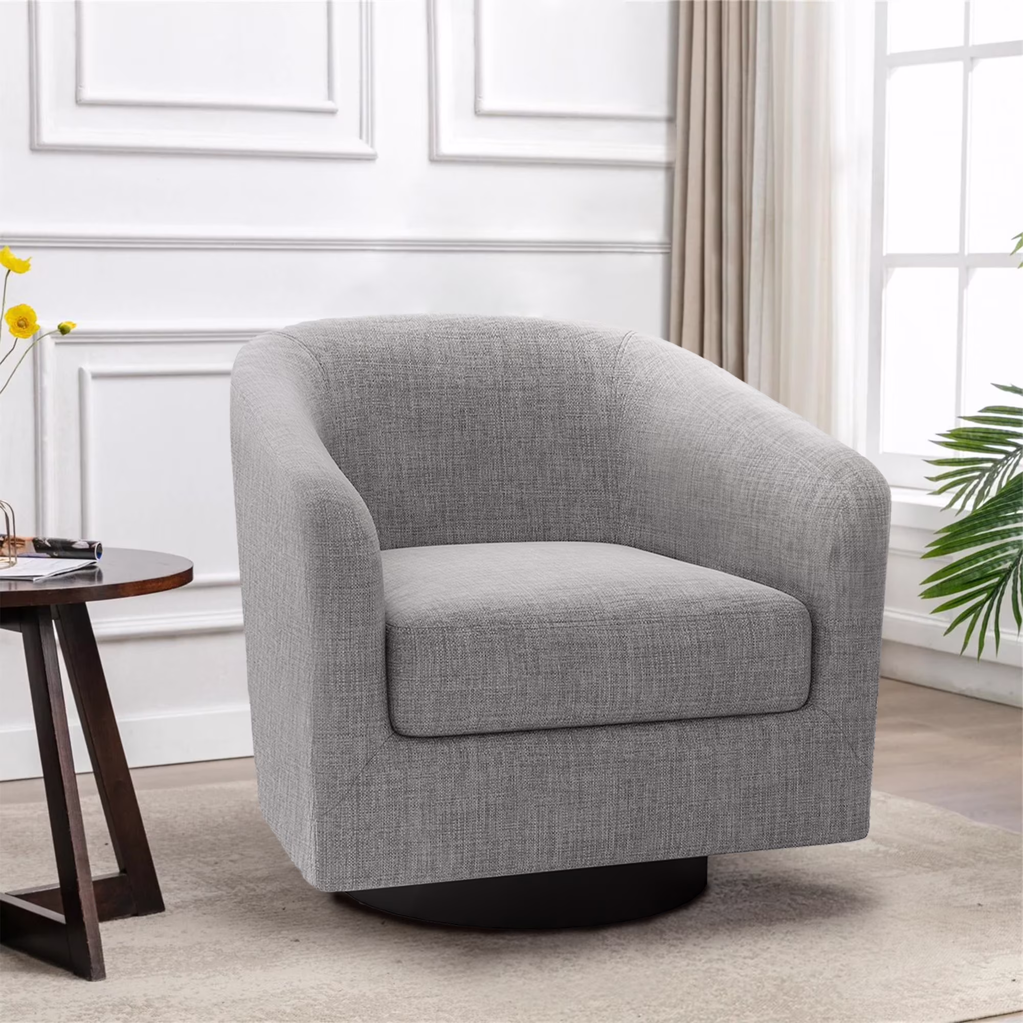 UIXE Swivel Accent Chair, Upholstered Fabric Barrel Chair for Living Room, Small Single Sofa Bedroom Reading Seat, Light Gray