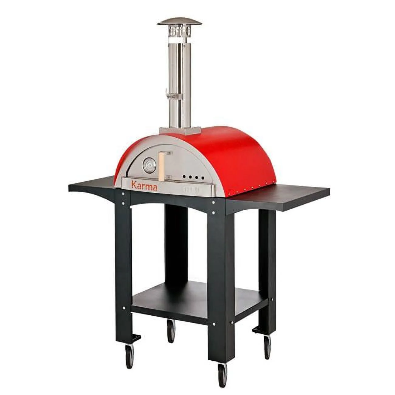 WPPO WKK-01S-WS-Red 25 in. Karma Wood Fired Oven with Stand, Wheels & Side Shelves, Red