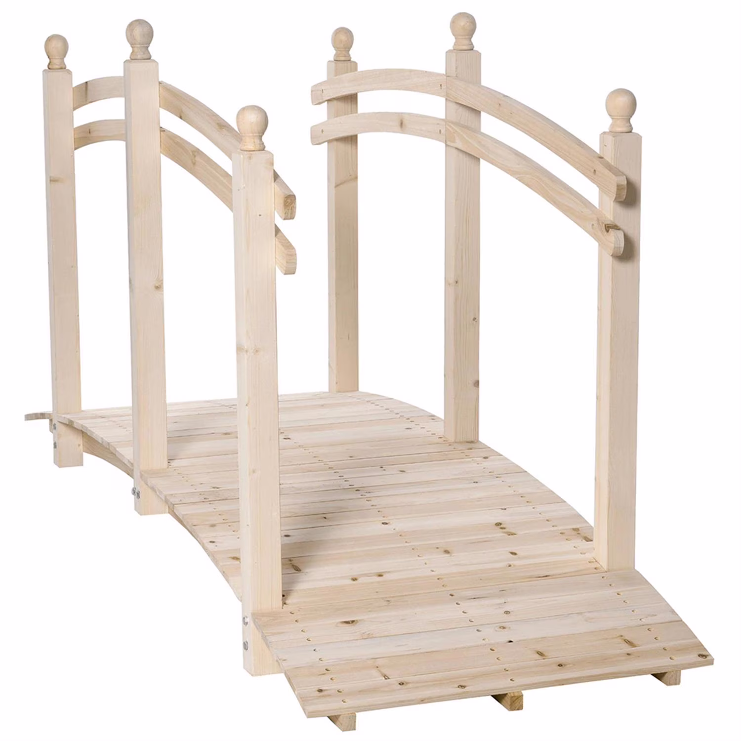 Demi Bonn 7.5 Ft. Wooden Garden Bridge with Safety Side Rails, Arc Footbridge for your Backyard Ponds, Creeks, Streams, Beige