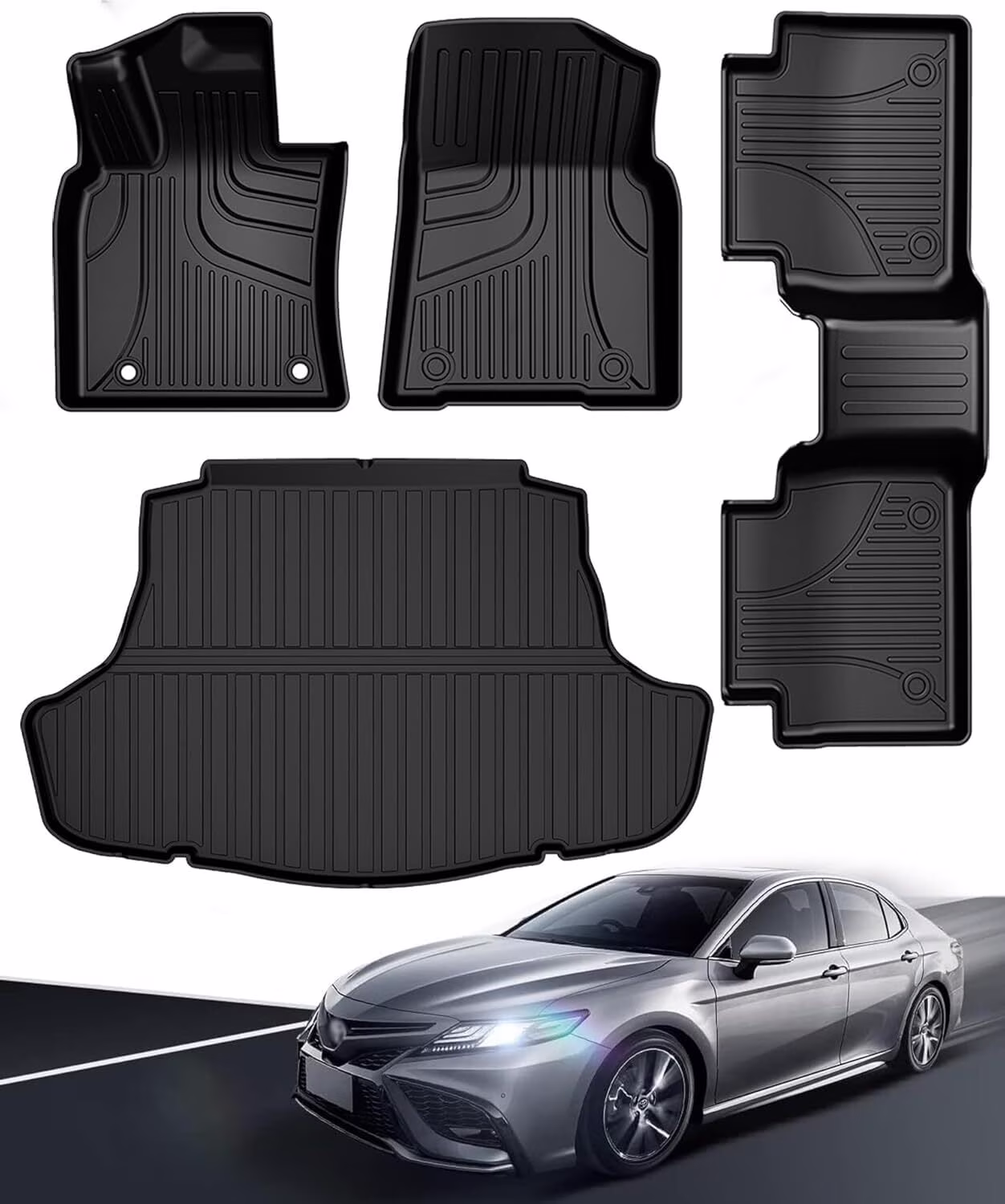 IKABEVEM Car Floor Mats & Cargo Liner Fit for Toyota Camry FWD 2018-2025 Row Trunk Mat Full Set TPE All Weather Protection